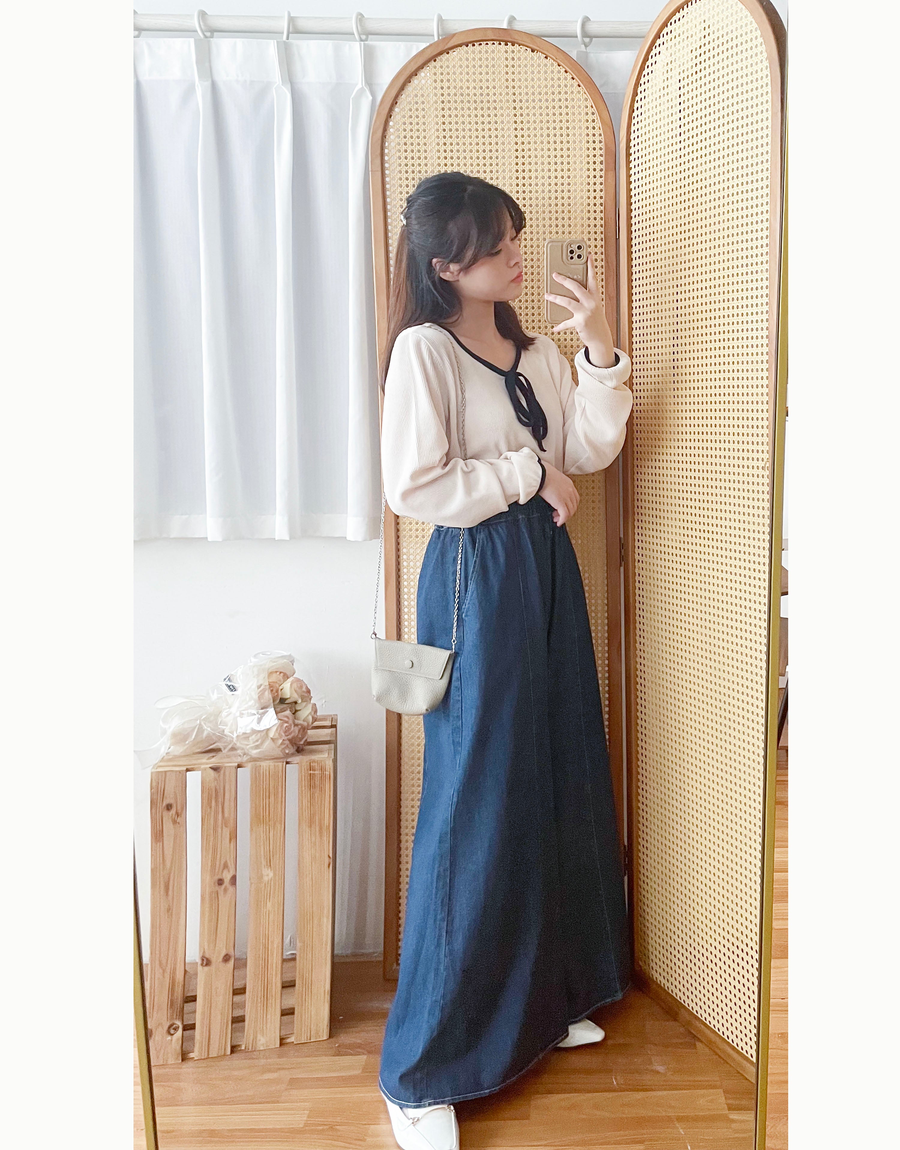 Skirt Wide 白車邊裙形闊腳牛仔褲, Jeans/ SK8754