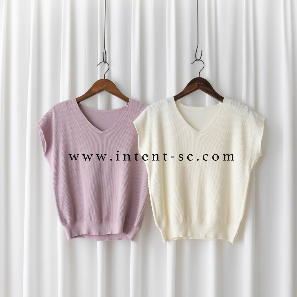 Knit 小袖V領棉棉針織上衣, Top/ TP8880