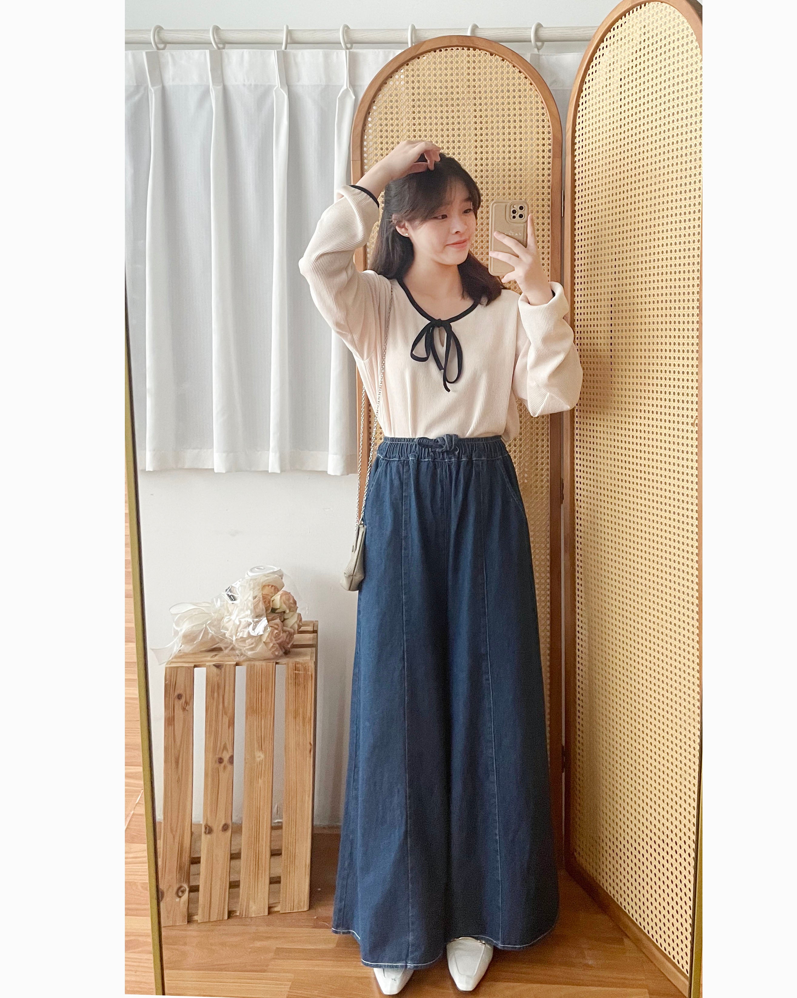 Skirt Wide 白車邊裙形闊腳牛仔褲, Jeans/ SK8754