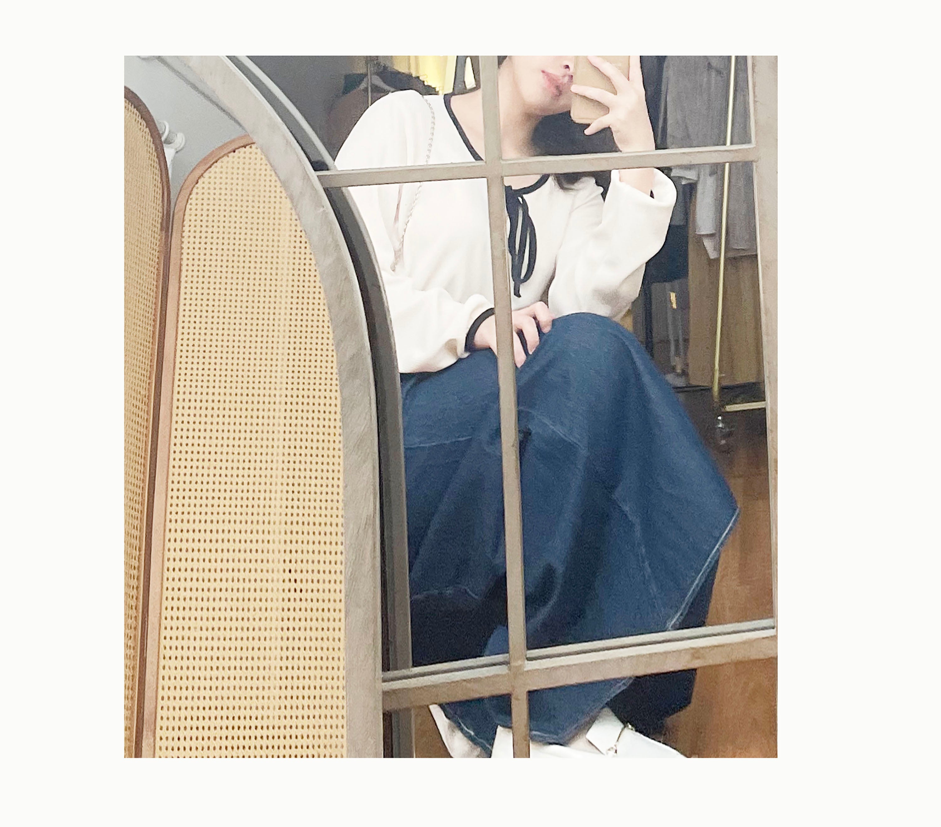 Skirt Wide 白車邊裙形闊腳牛仔褲, Jeans/ SK8754