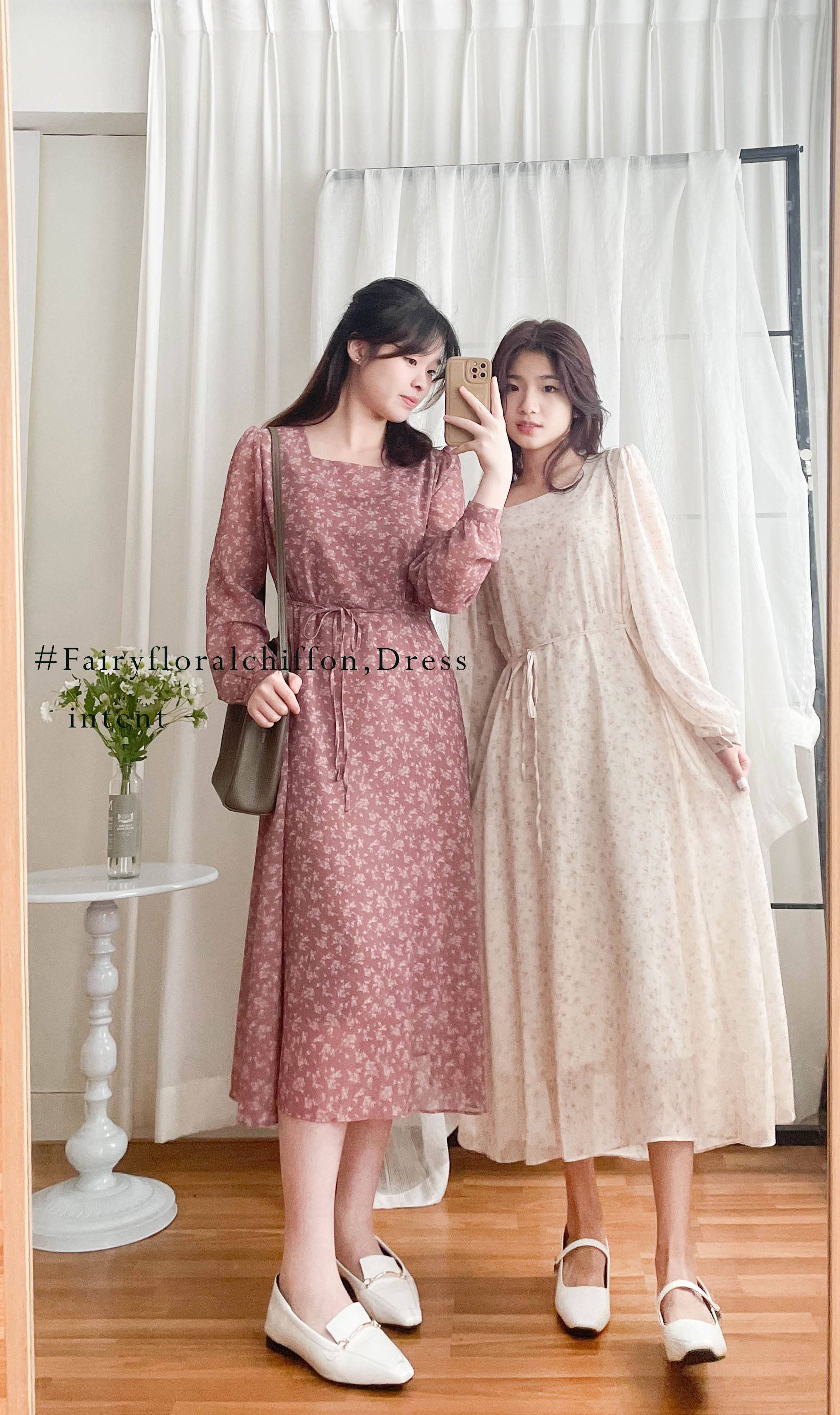 Garden Floral 輕盈方領雪紡碎花飄逸連身裙, Dress/ DS9349