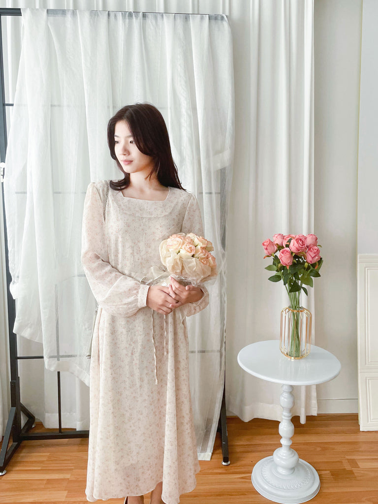 Garden Floral 輕盈方領雪紡碎花飄逸連身裙, Dress/ DS9349
