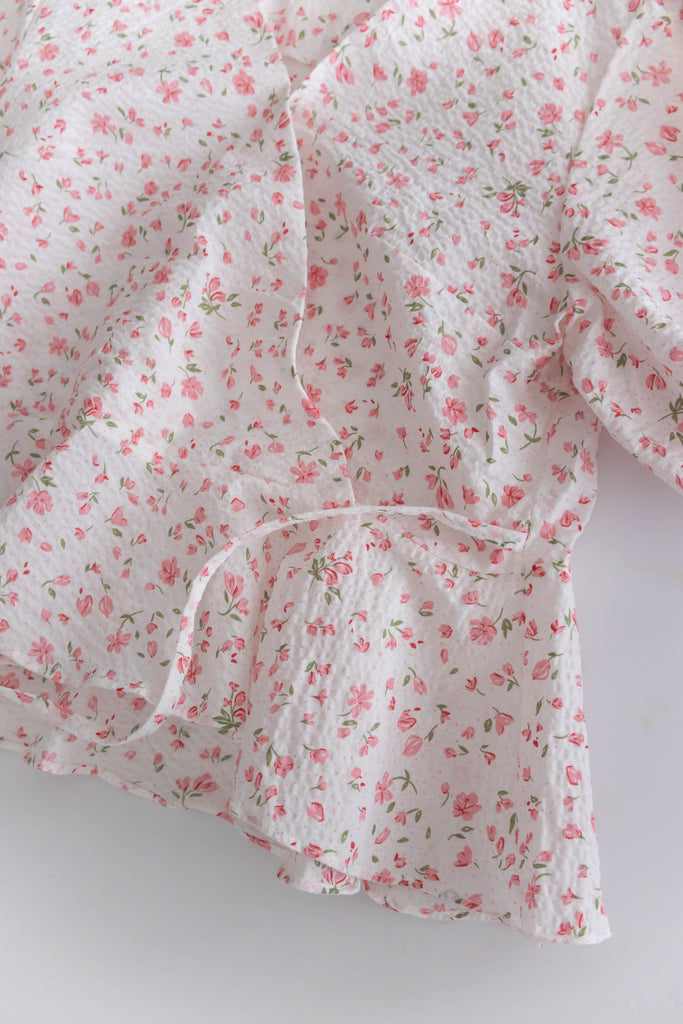 Cherry Sakura 浪漫櫻花點點疊領修腰, Blouse/ BU8958