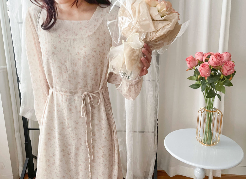 Garden Floral 輕盈方領雪紡碎花飄逸連身裙, Dress/ DS9349