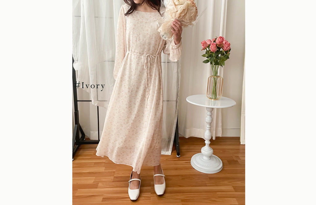 Garden Floral 輕盈方領雪紡碎花飄逸連身裙, Dress/ DS9349