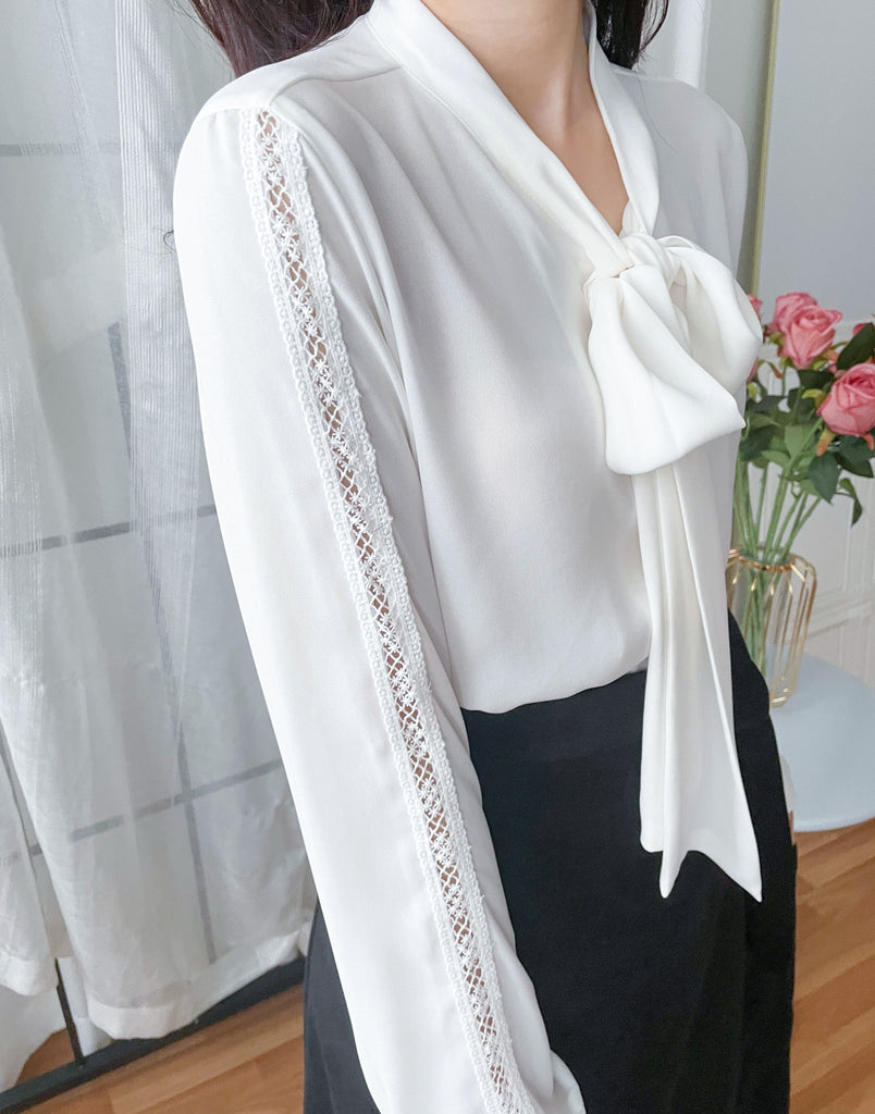 Floral Lace 雪紡絲帶領口通花線手袖, Blouse/ BU8977