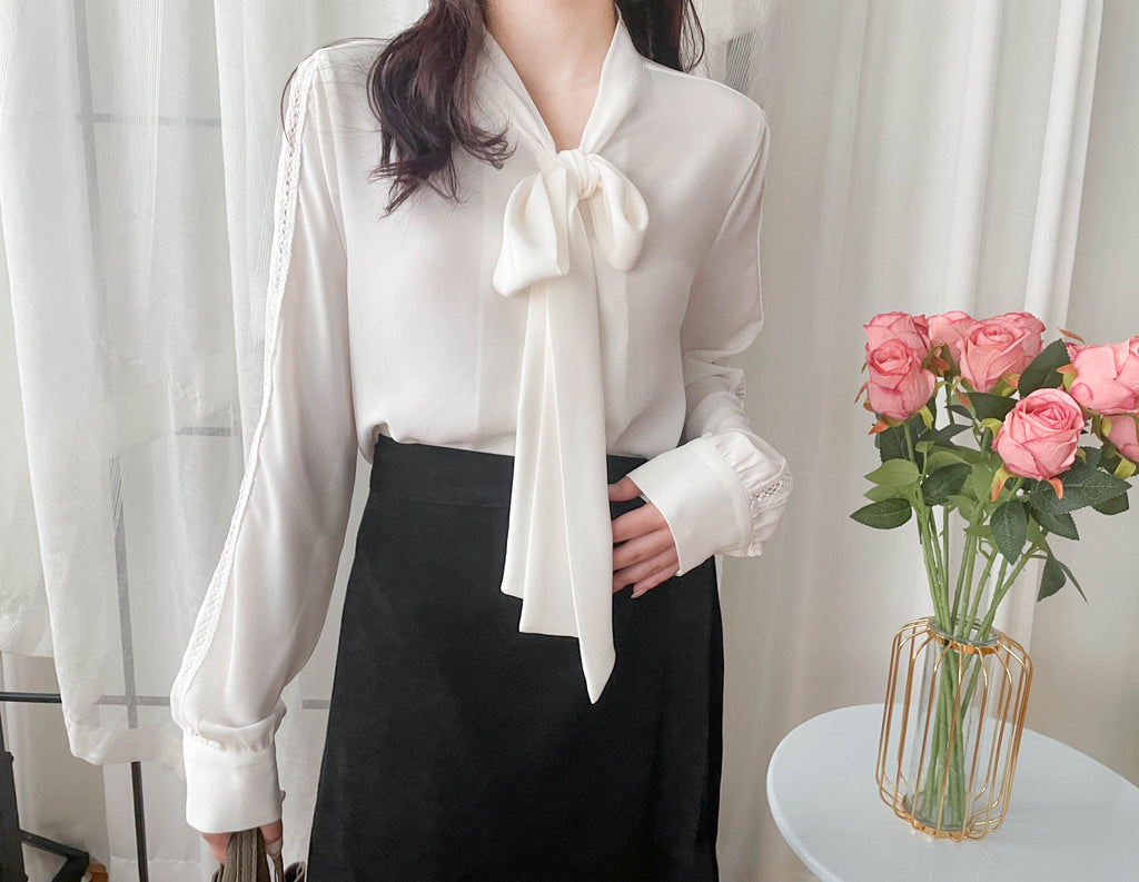 Floral Lace 雪紡絲帶領口通花線手袖, Blouse/ BU8977