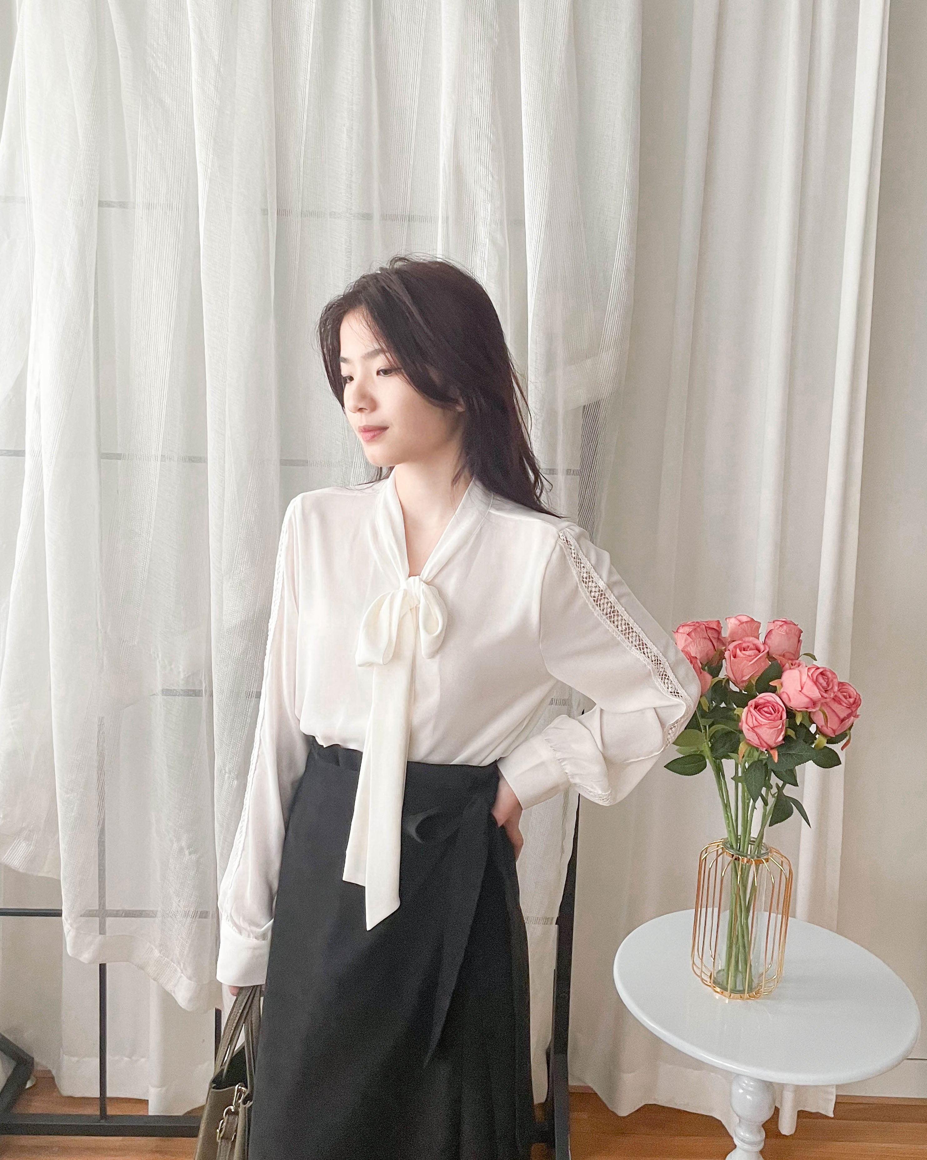 Floral Lace 雪紡絲帶領口通花線手袖, Blouse/ BU8977
