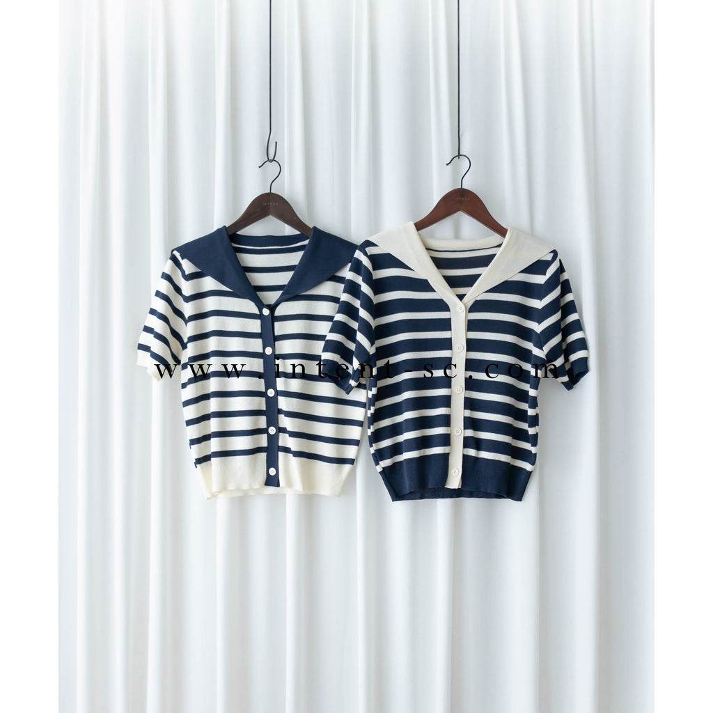 Collar Stripe 大翻領法式藍白條紋彈性, Blouse/ TP8887
