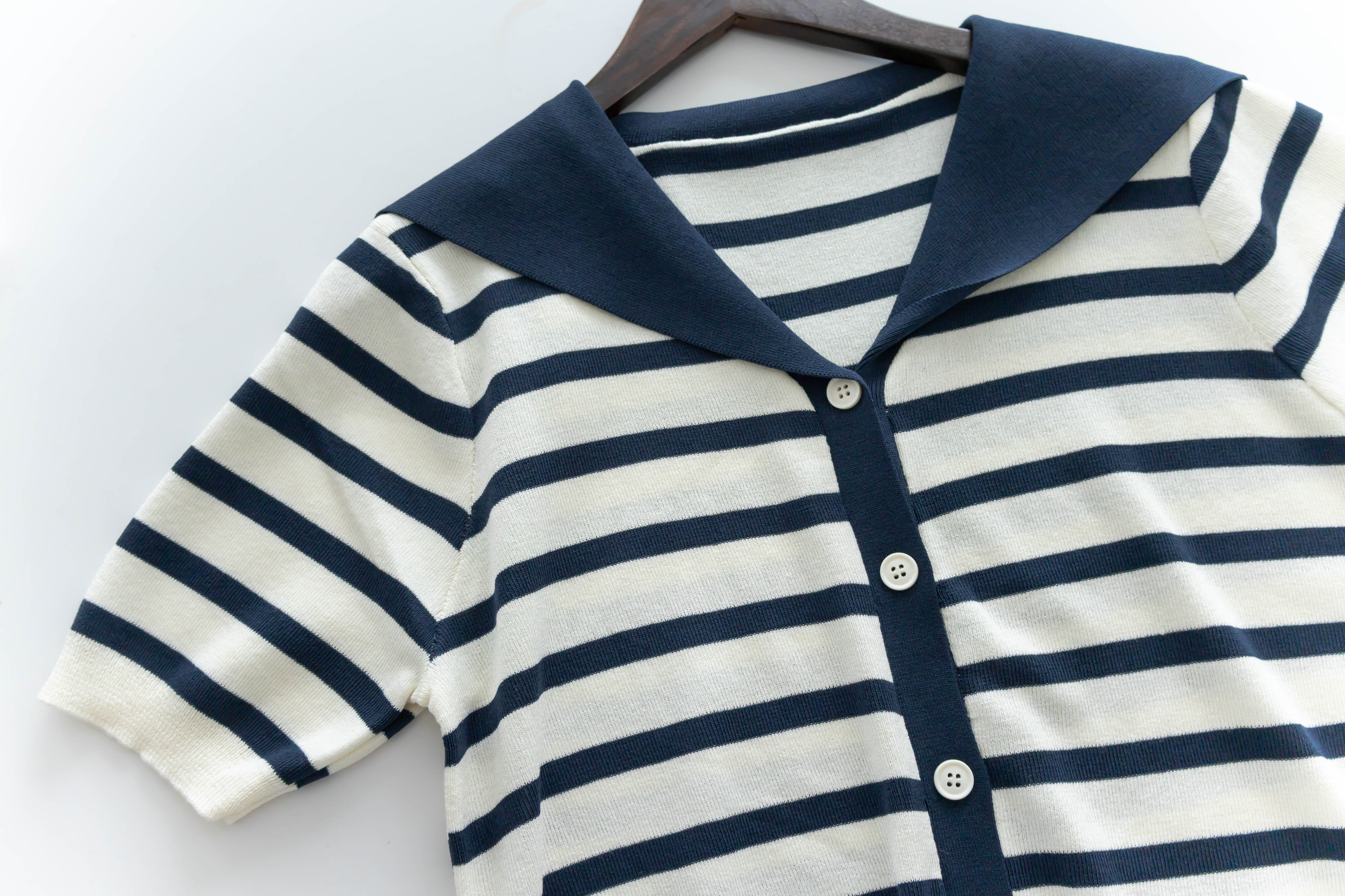 Collar Stripe 大翻領法式藍白條紋彈性, Blouse/ TP8887
