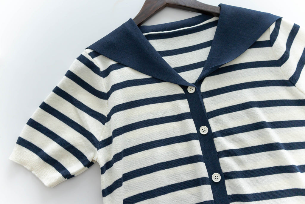 Collar Stripe 大翻領法式藍白條紋彈性, Blouse/ TP8887