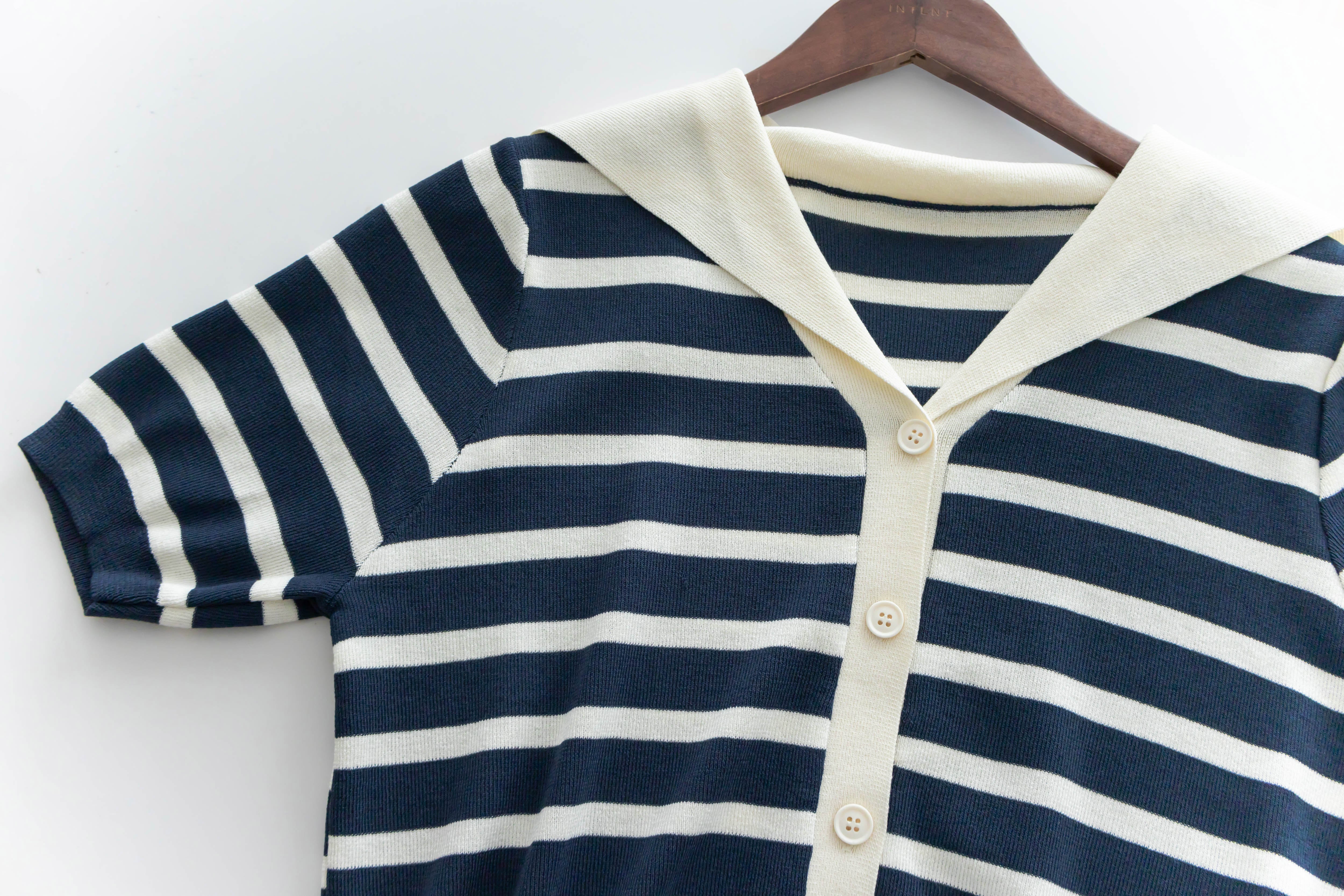 Collar Stripe 大翻領法式藍白條紋彈性, Blouse/ TP8887