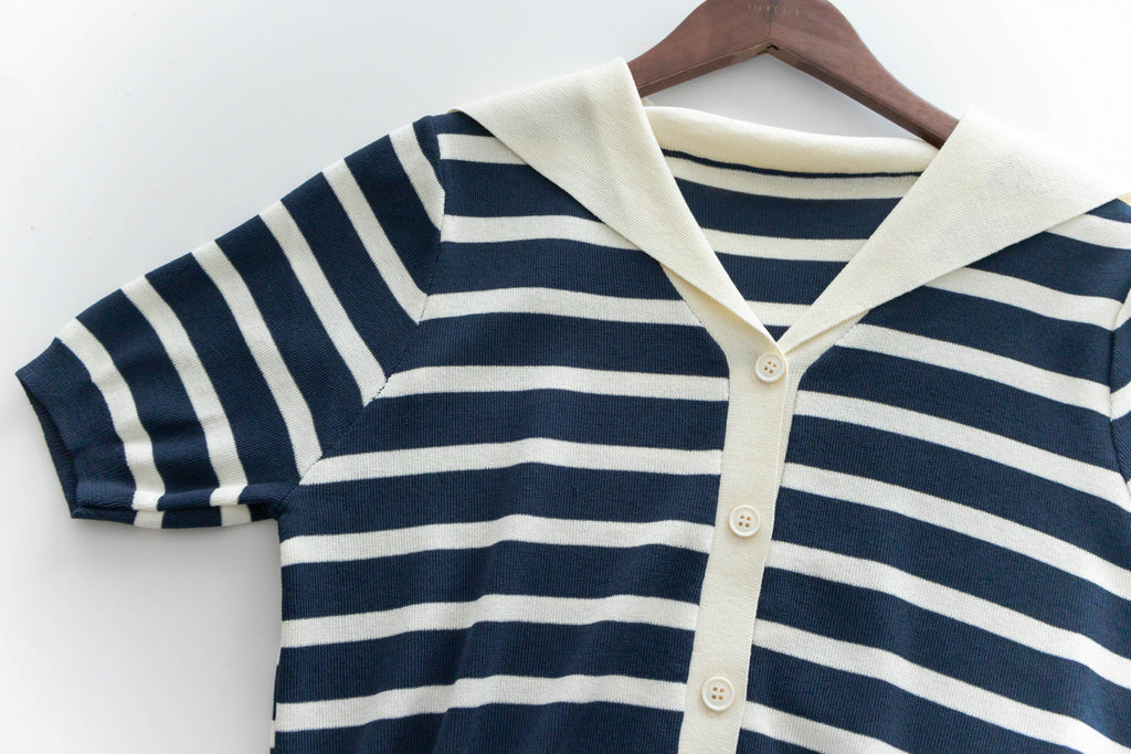 Collar Stripe 大翻領法式藍白條紋彈性, Blouse/ TP8887