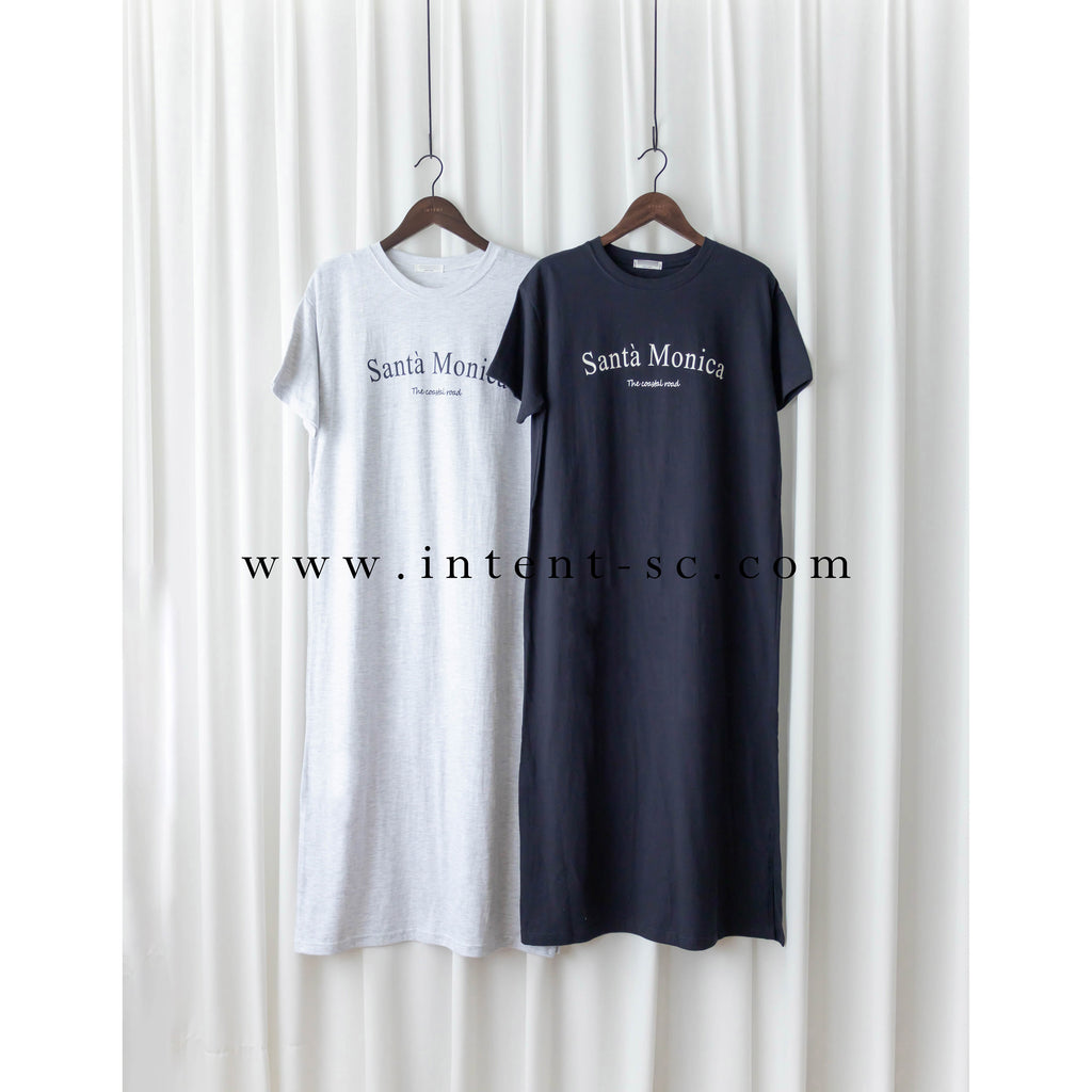 Monica Tee 簡約棉質文字寬鬆開叉長裙, Dress/ DS9307