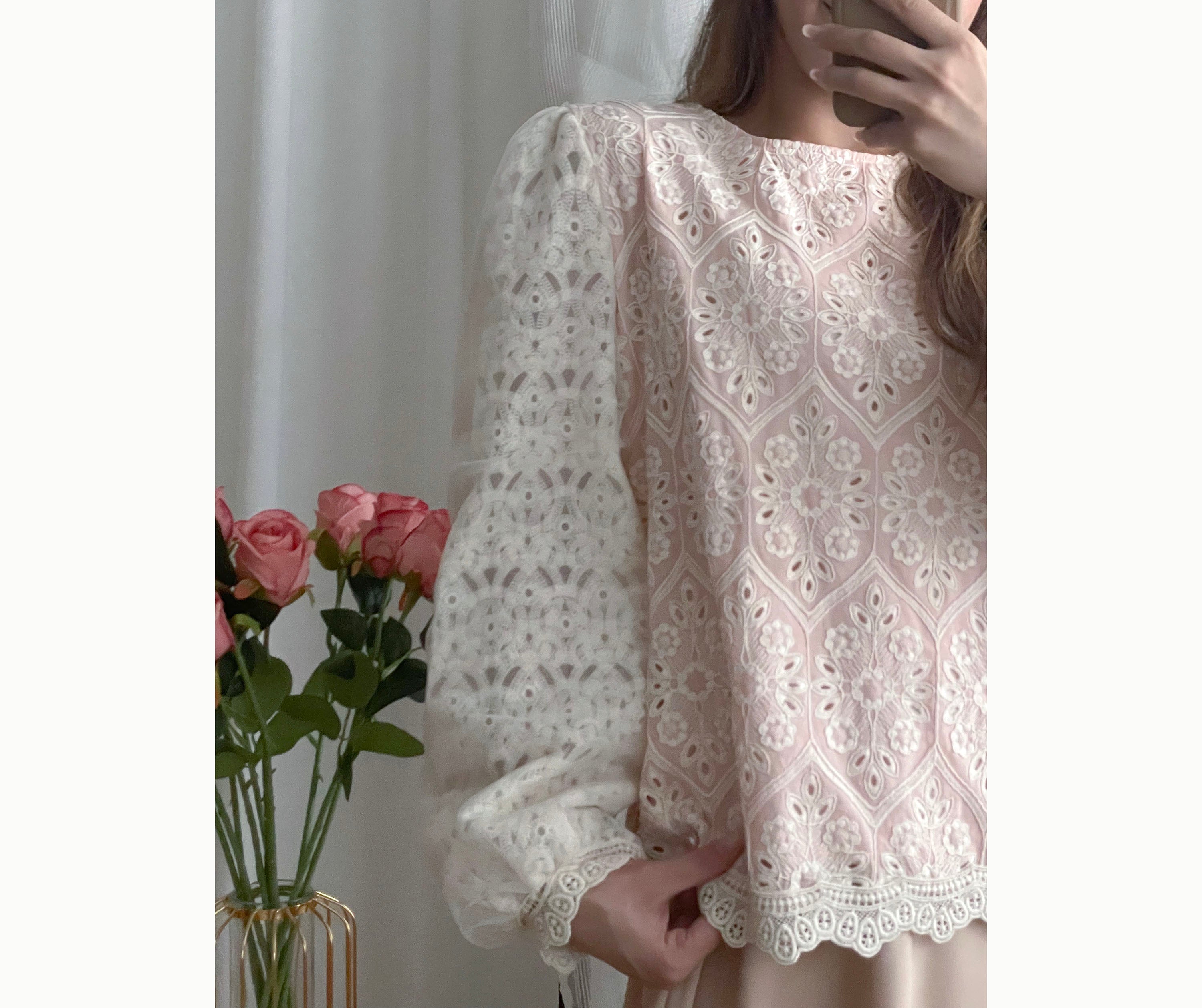 Victoria Lace 維多利亞通花包紗手袖連裡布上衣, BLOUSE/TP8919 (不設訂貨款 lightblue soldout)