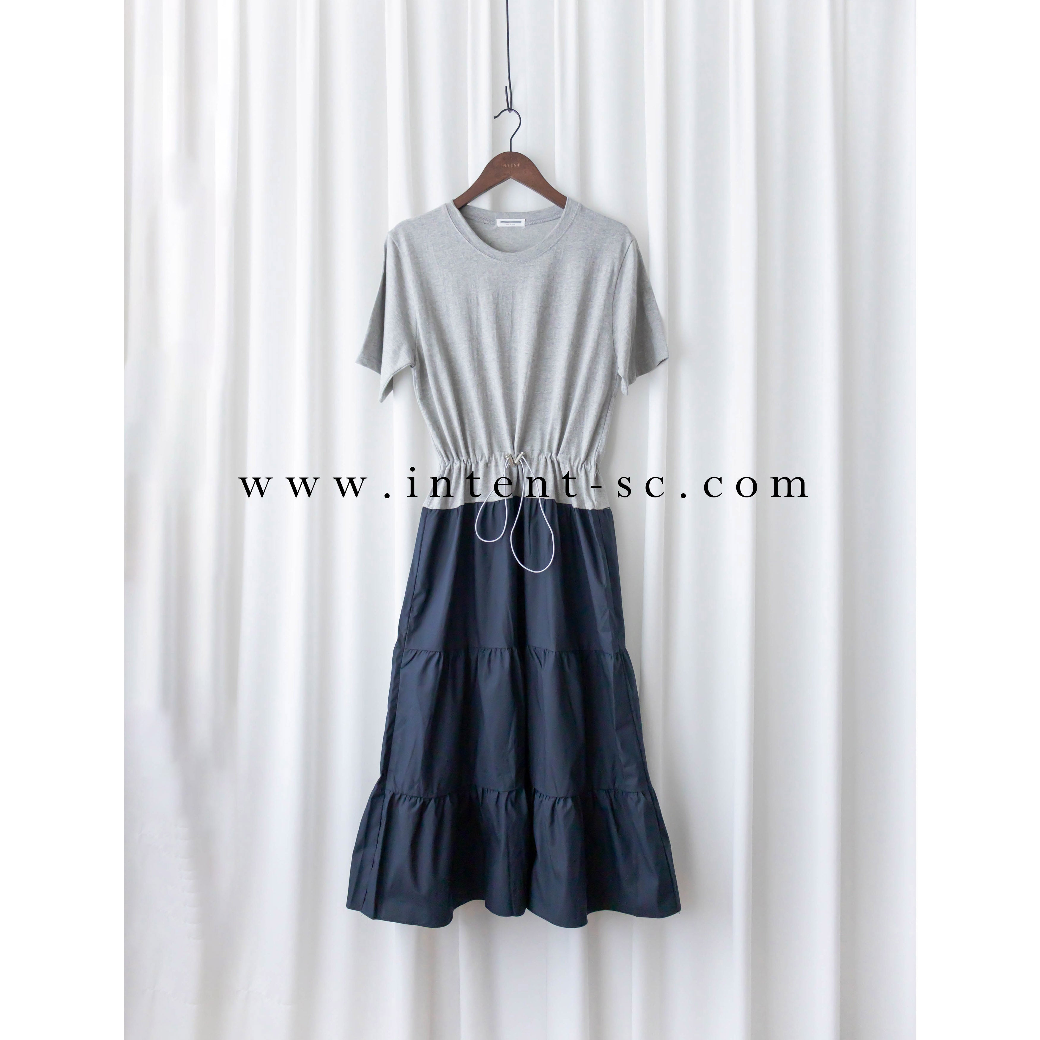 My Stella 隨性拼色灰藍顯瘦橡筋束腰多層裙擺, Dress/ DS9309