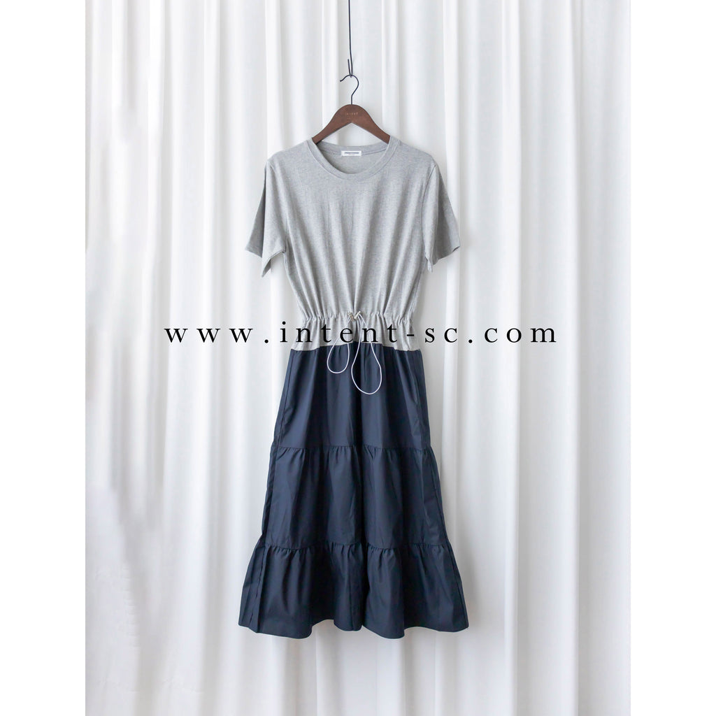 My Stella 隨性拼色灰藍顯瘦橡筋束腰多層裙擺, Dress/ DS9309
