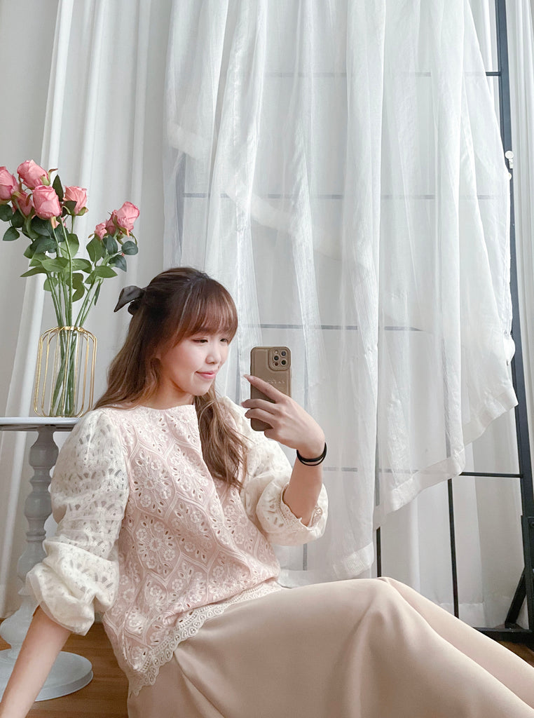 Victoria Lace 維多利亞通花包紗手袖連裡布上衣, BLOUSE/TP8919 (不設訂貨款 lightblue soldout)