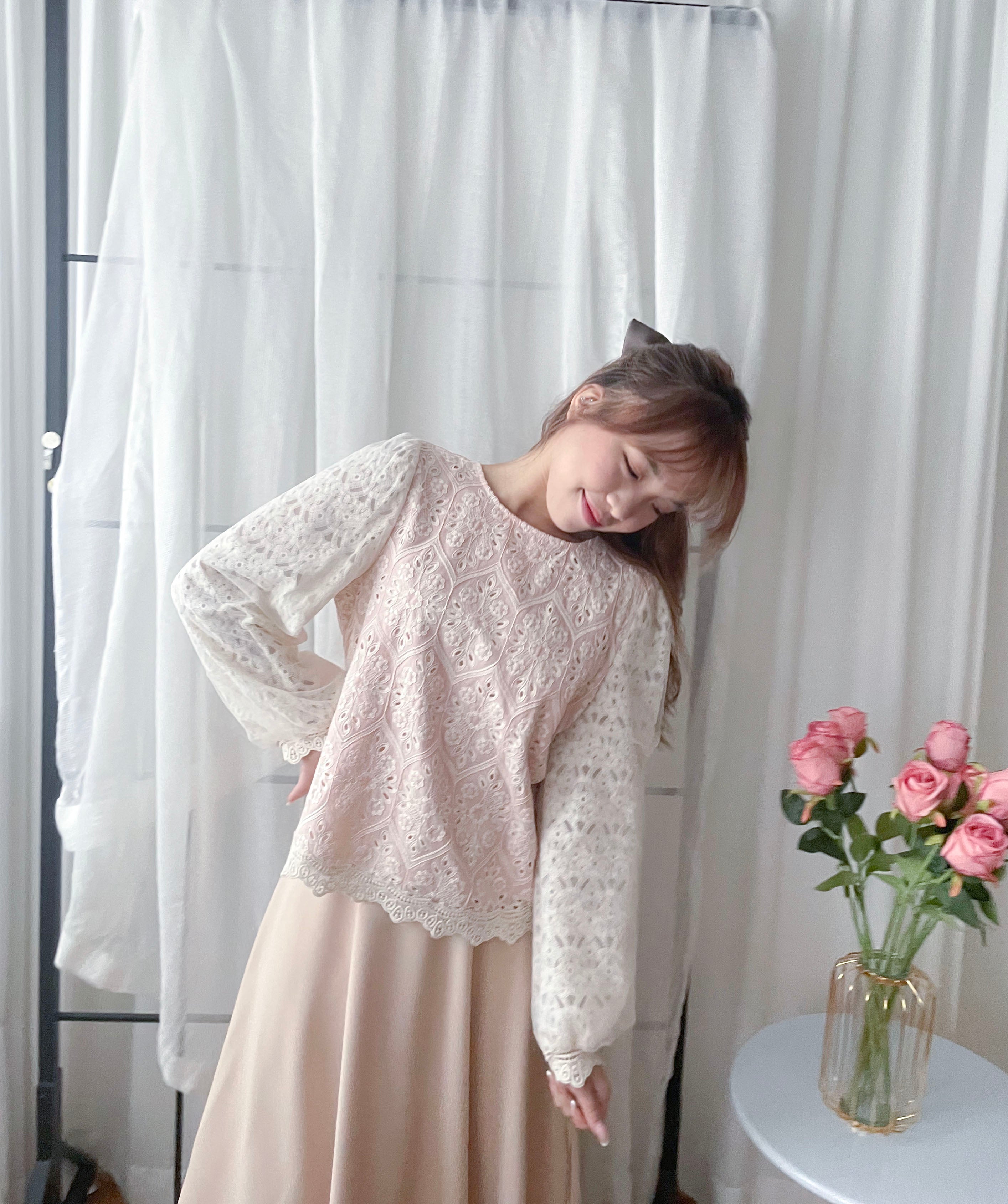 Victoria Lace 維多利亞通花包紗手袖連裡布上衣, BLOUSE/TP8919 (不設訂貨款 lightblue soldout)
