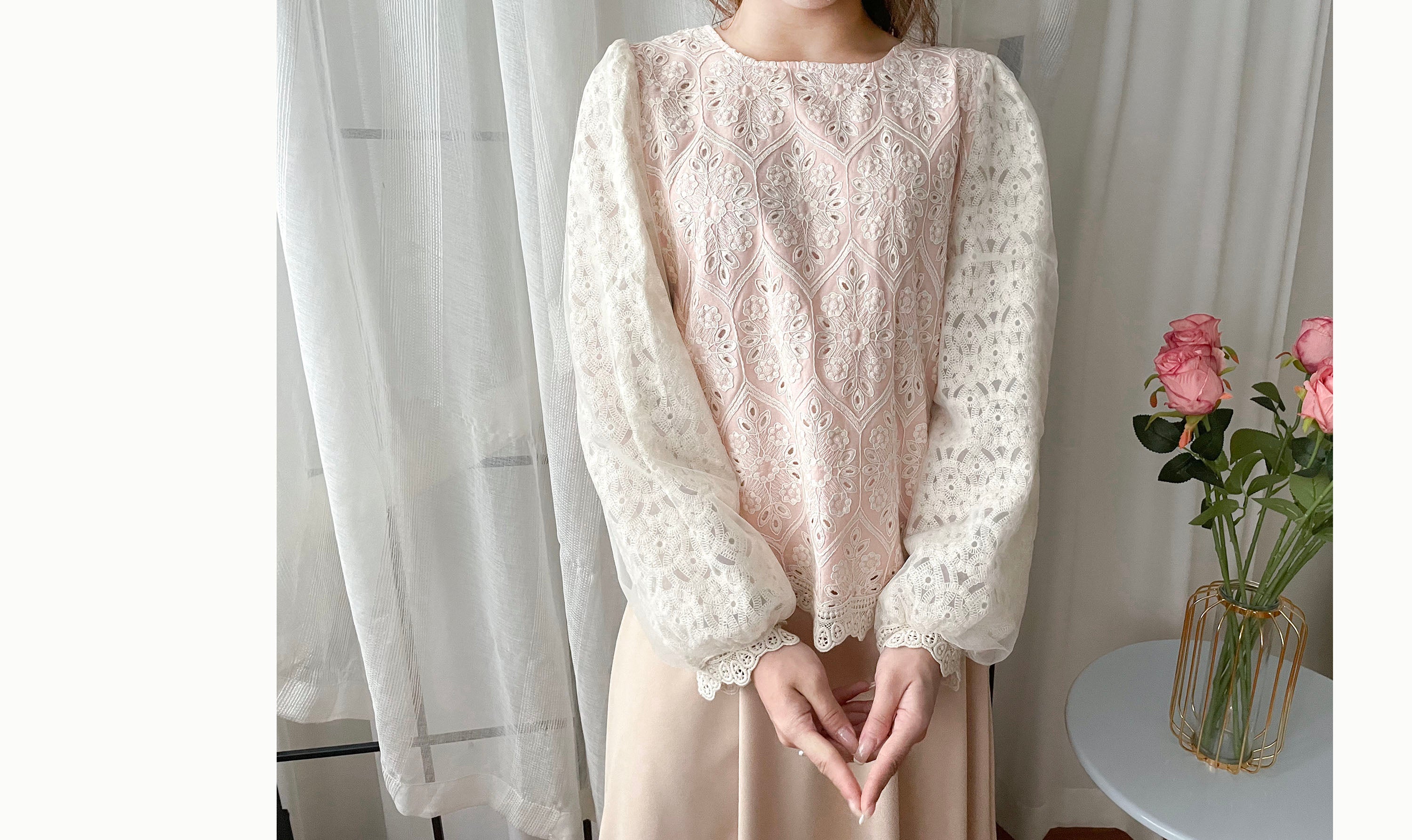 Victoria Lace 維多利亞通花包紗手袖連裡布上衣, BLOUSE/TP8919 (不設訂貨款 lightblue soldout)
