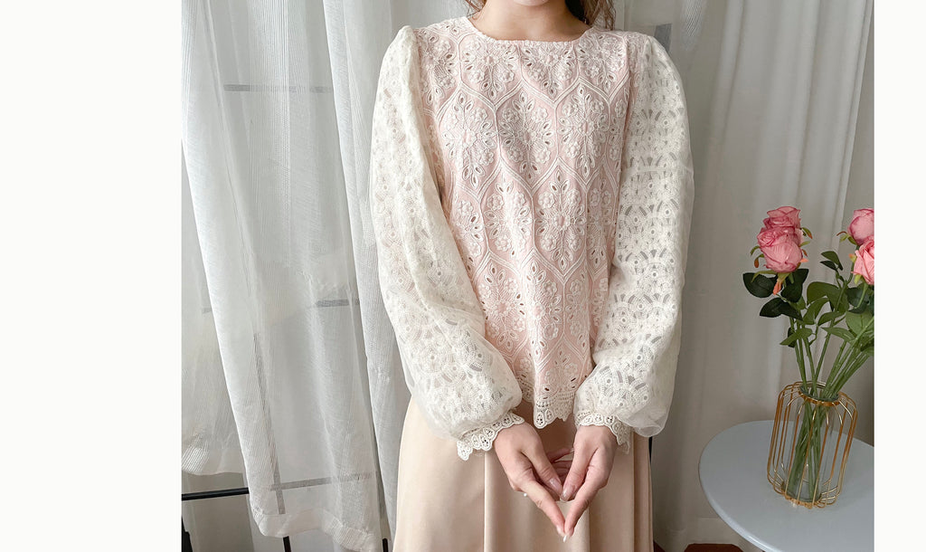 Victoria Lace 維多利亞通花包紗手袖連裡布上衣, BLOUSE/TP8919 (不設訂貨款 lightblue soldout)