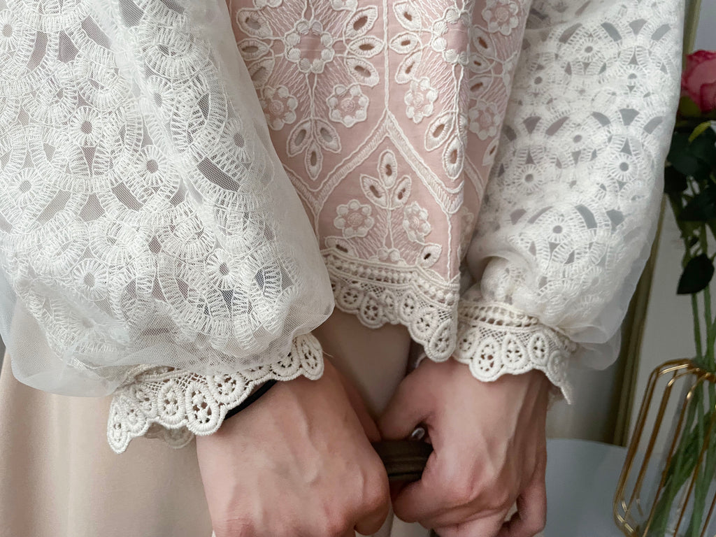 Victoria Lace 維多利亞通花包紗手袖連裡布上衣, BLOUSE/TP8919 (不設訂貨款 lightblue soldout)