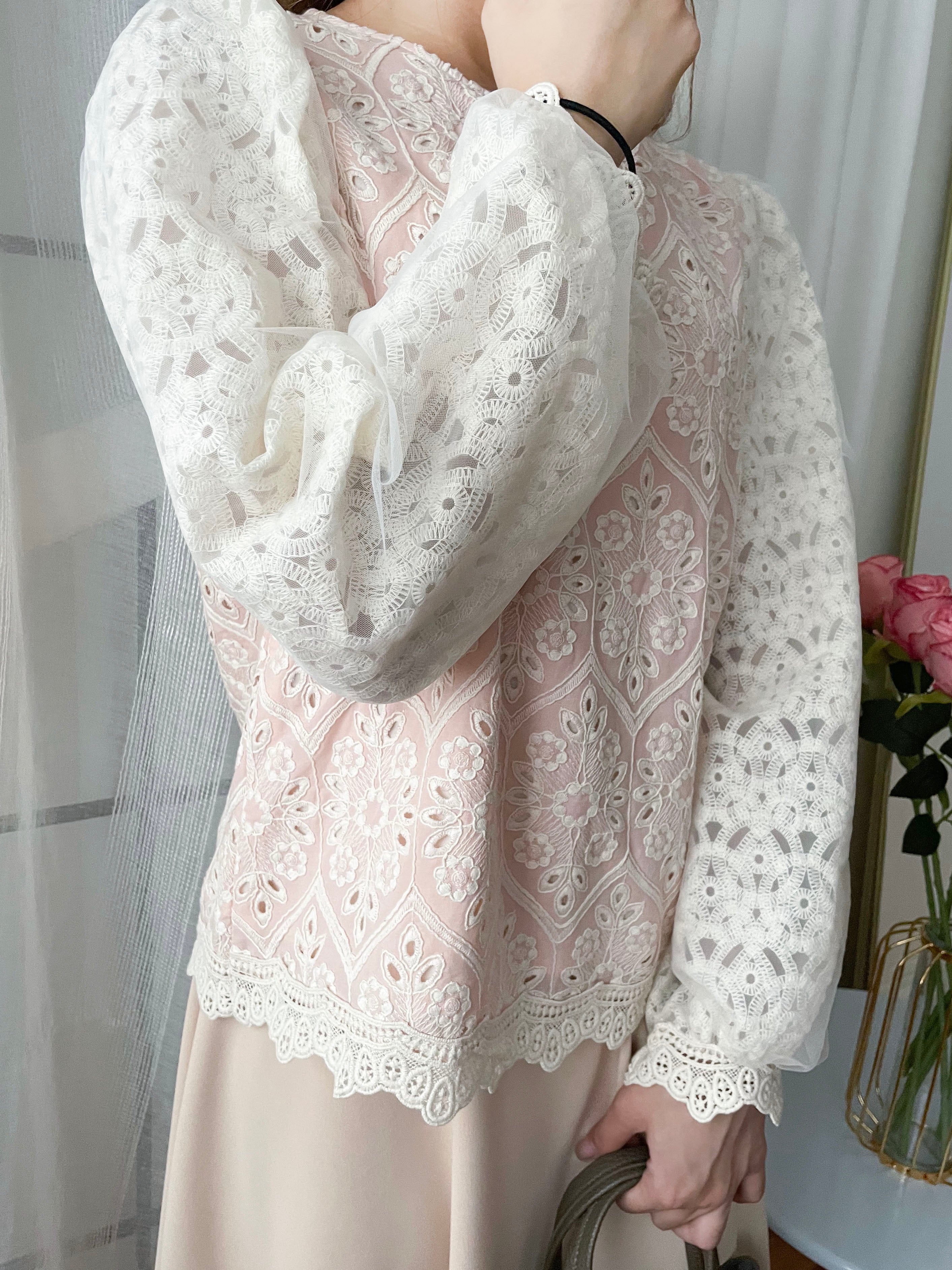 Victoria Lace 維多利亞通花包紗手袖連裡布上衣, BLOUSE/TP8919 (不設訂貨款 lightblue soldout)