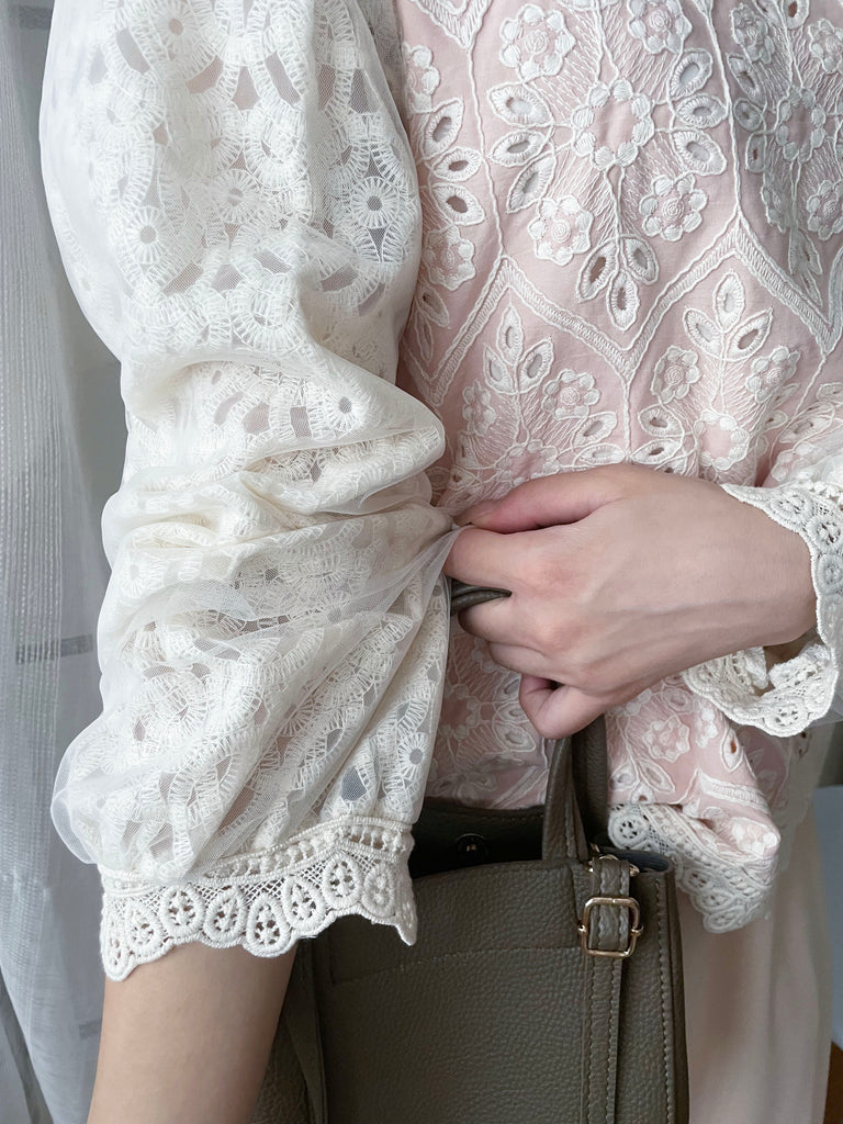 Victoria Lace 維多利亞通花包紗手袖連裡布上衣, BLOUSE/TP8919 (不設訂貨款 lightblue soldout)