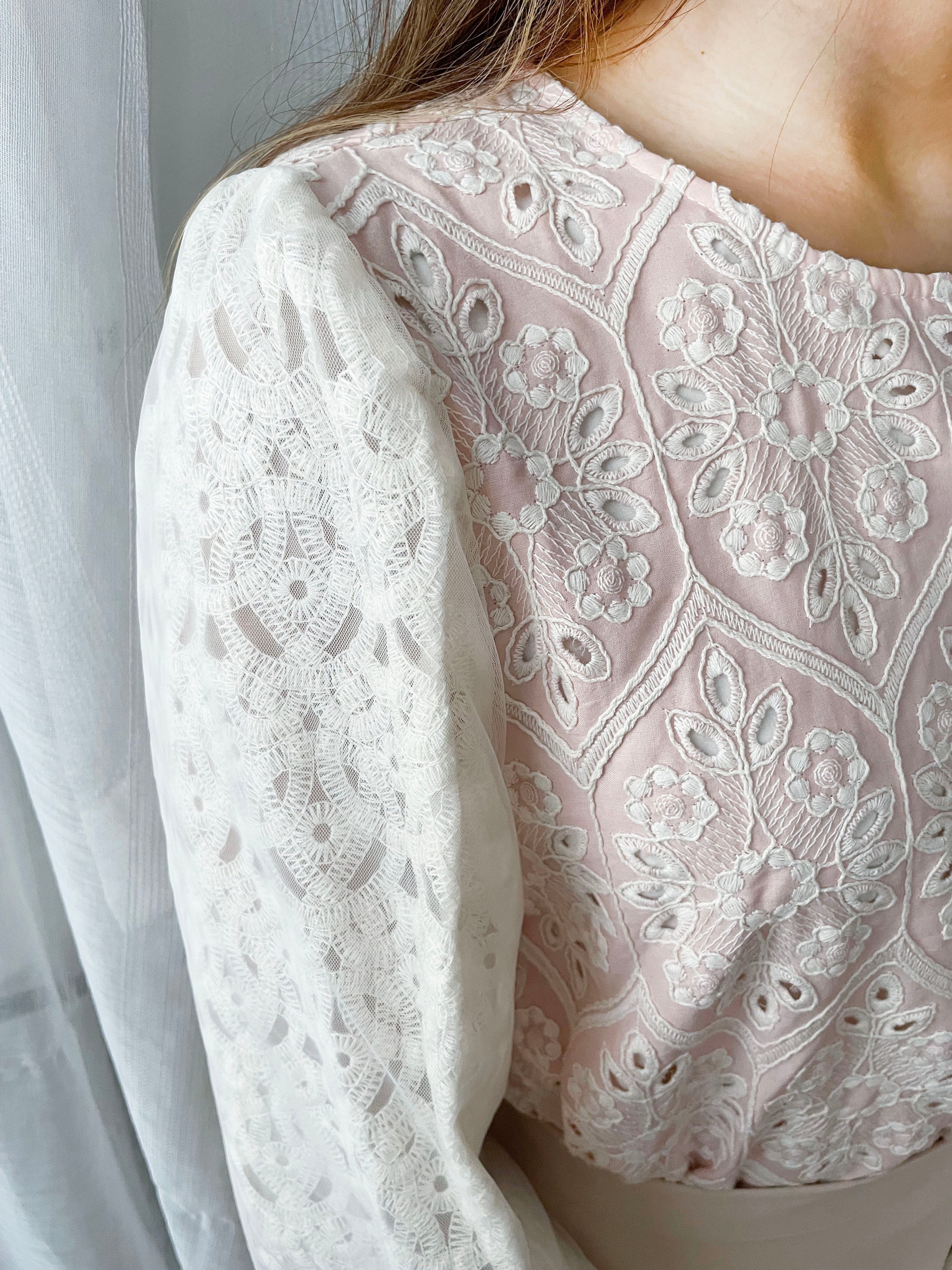 Victoria Lace 維多利亞通花包紗手袖連裡布上衣, BLOUSE/TP8919 (不設訂貨款 lightblue soldout)