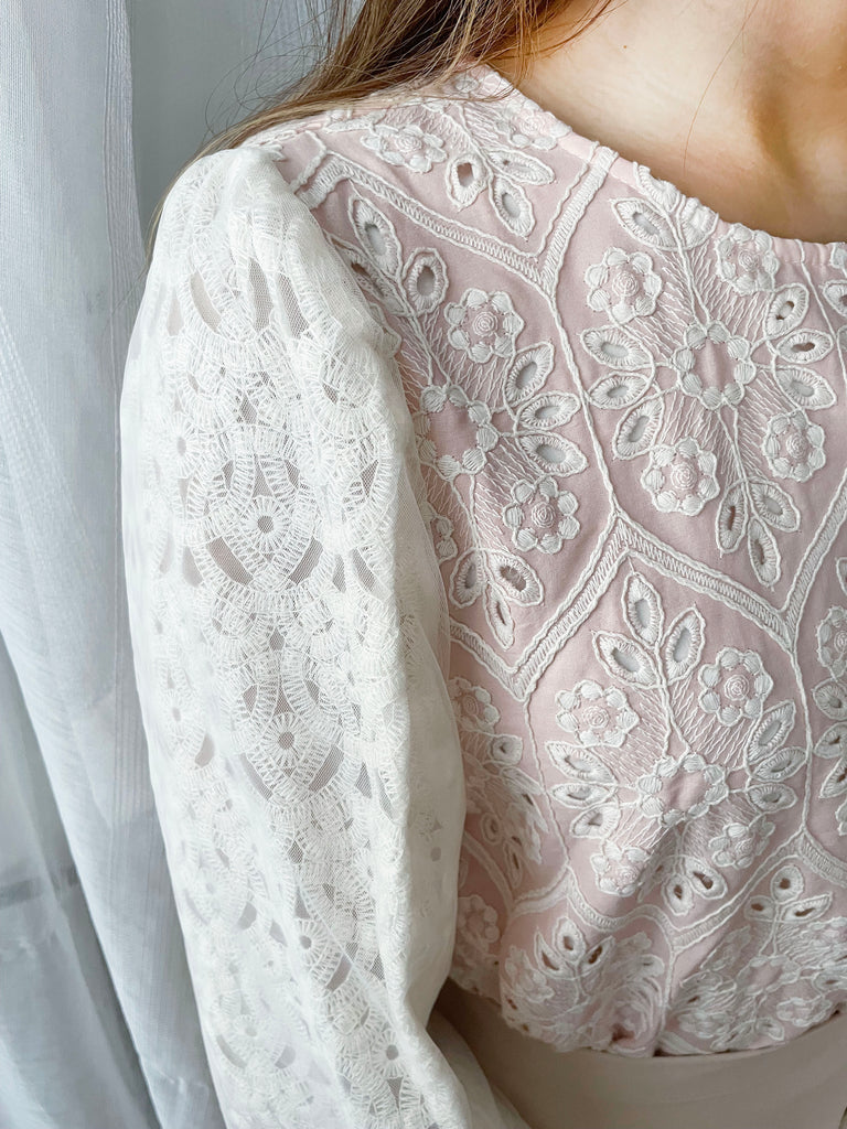 Victoria Lace 維多利亞通花包紗手袖連裡布上衣, BLOUSE/TP8919 (不設訂貨款 lightblue soldout)