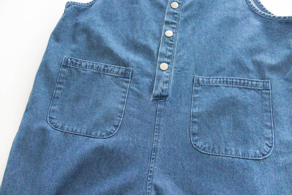 Denim 寬鬆顯瘦拍鈕牛仔吊帶褲, Jumpsuit / PT8394