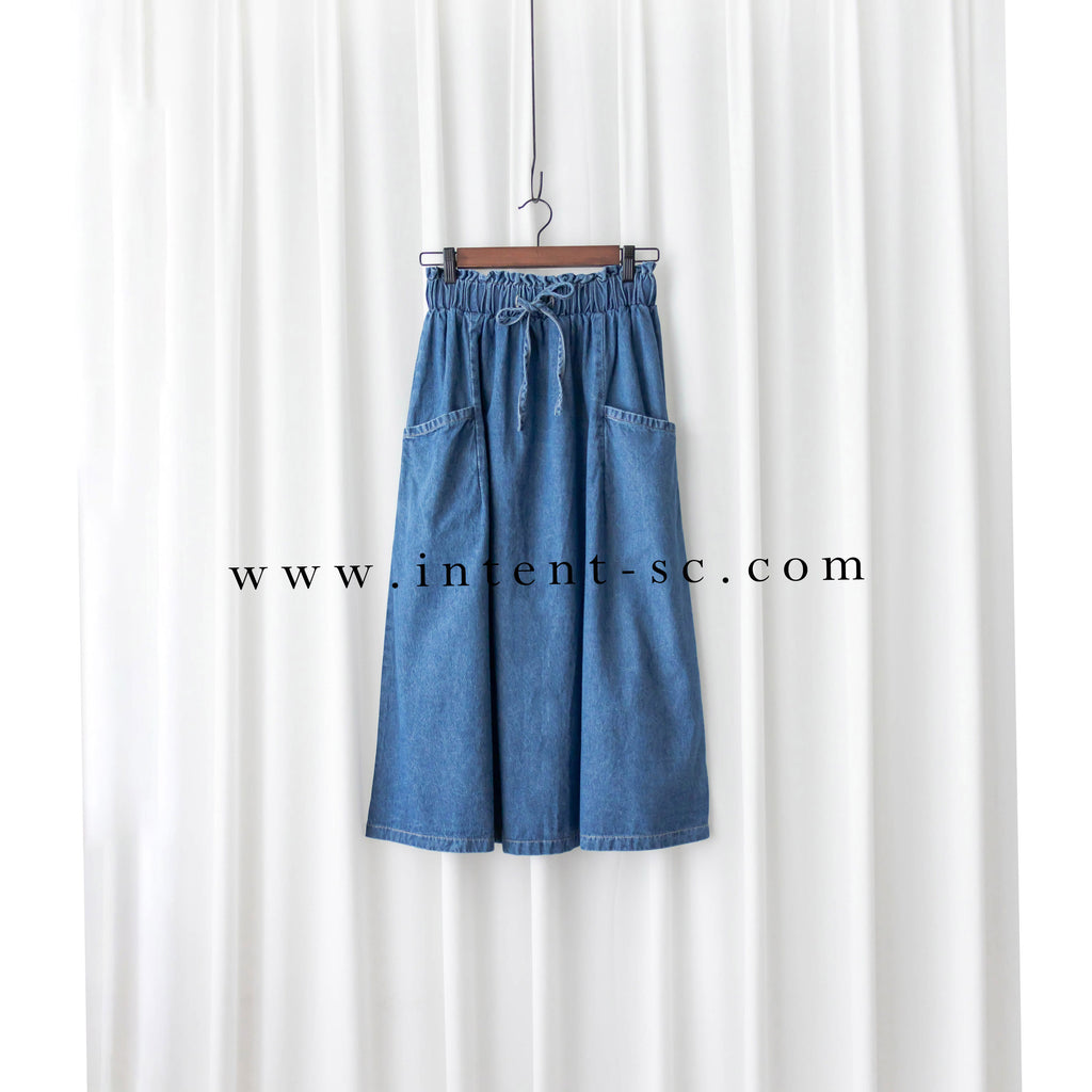 Ruffle Denim 斜口袋花邊橡筋微直牛仔裙, Skirt/ SK8729
