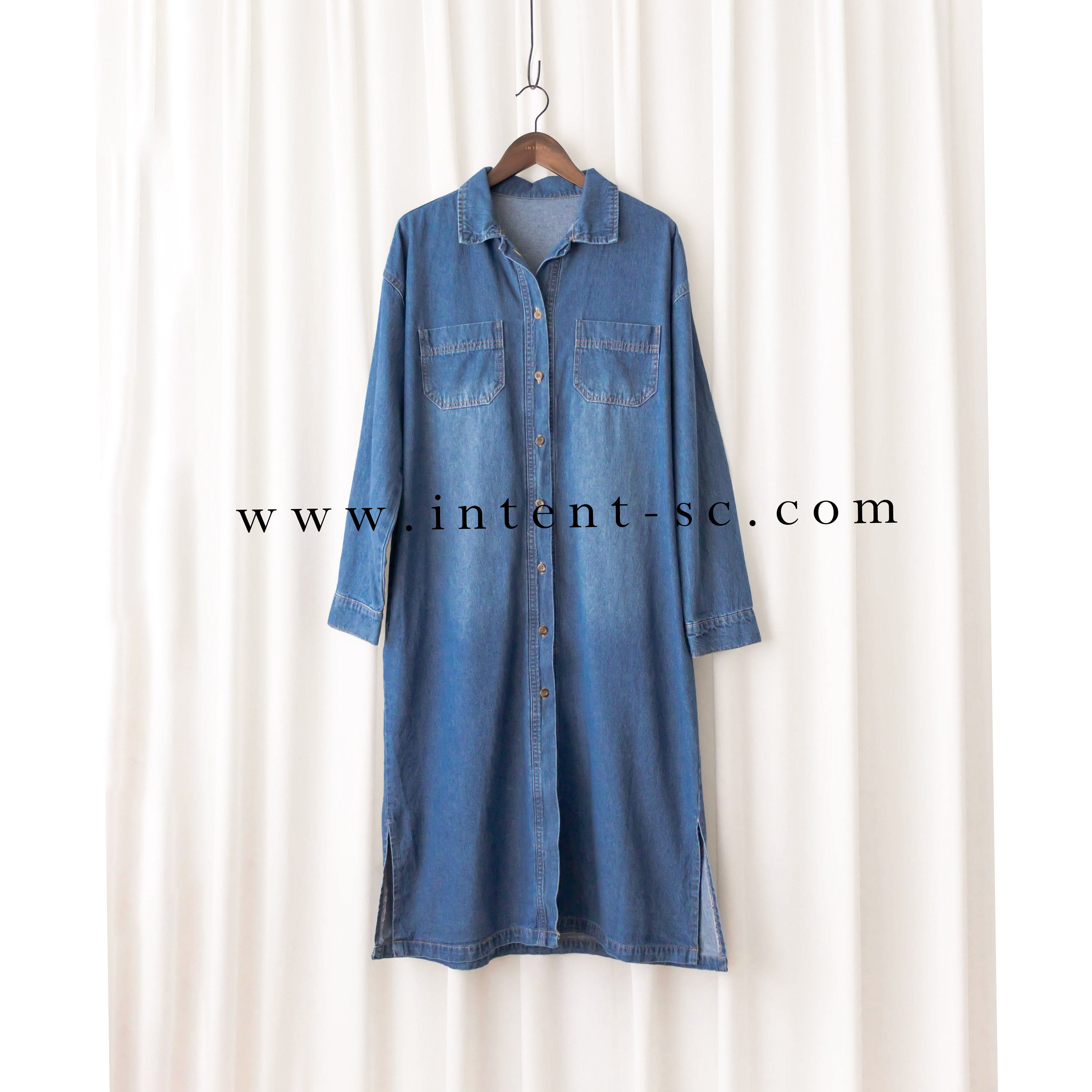Stone Wash Denim 洗水色單排鈕口袋連身裙, Dress/ DS9310