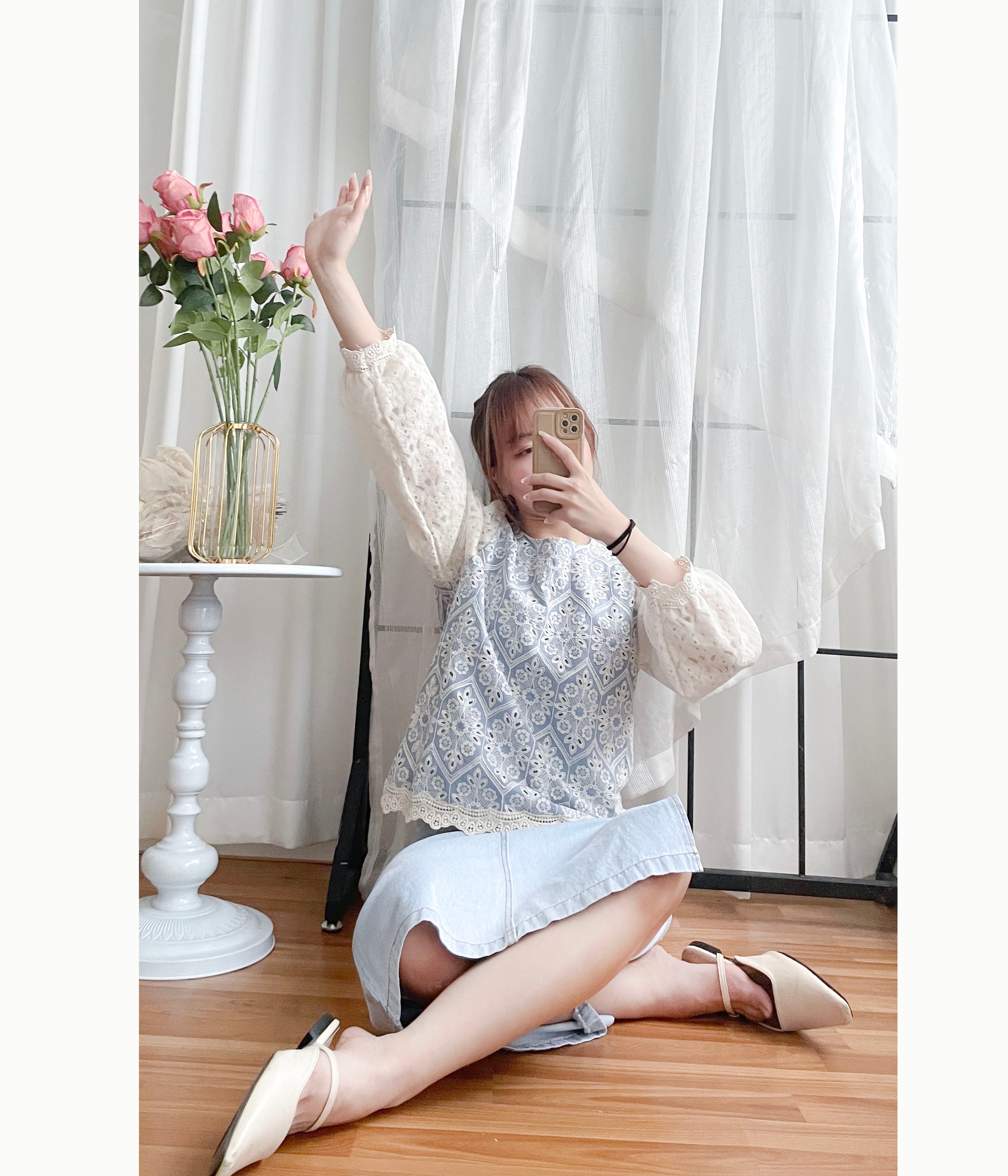 Victoria Lace 維多利亞通花包紗手袖連裡布上衣, BLOUSE/TP8919 (不設訂貨款 lightblue soldout)