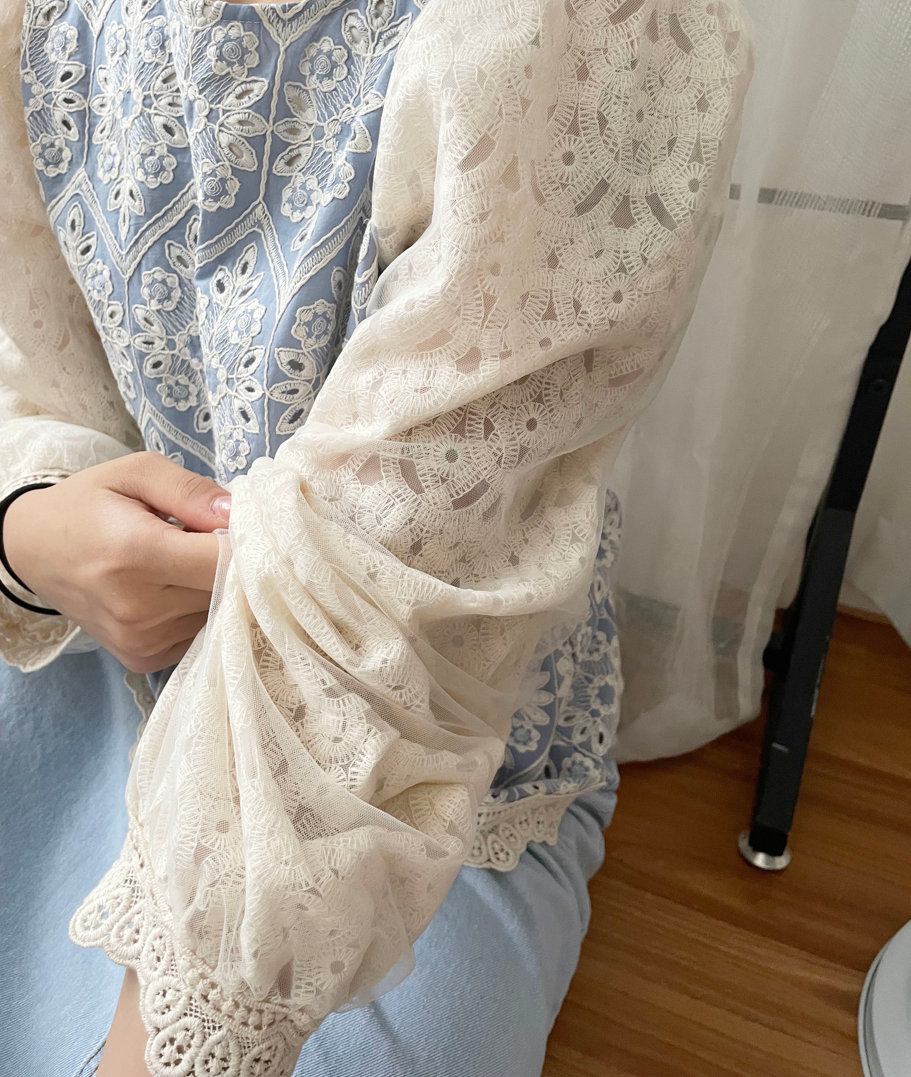 Victoria Lace 維多利亞通花包紗手袖連裡布上衣, BLOUSE/TP8919 (不設訂貨款 lightblue soldout)