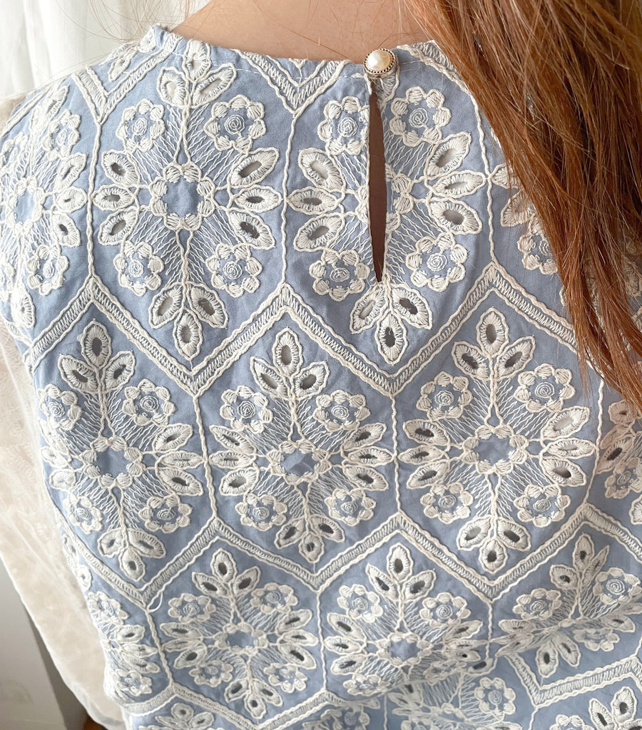 Victoria Lace 維多利亞通花包紗手袖連裡布上衣, BLOUSE/TP8919 (不設訂貨款 lightblue soldout)