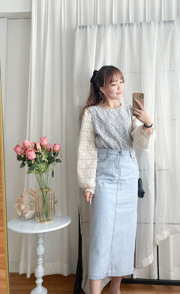 Victoria Lace 維多利亞通花包紗手袖連裡布上衣, BLOUSE/TP8919 (不設訂貨款 lightblue soldout)