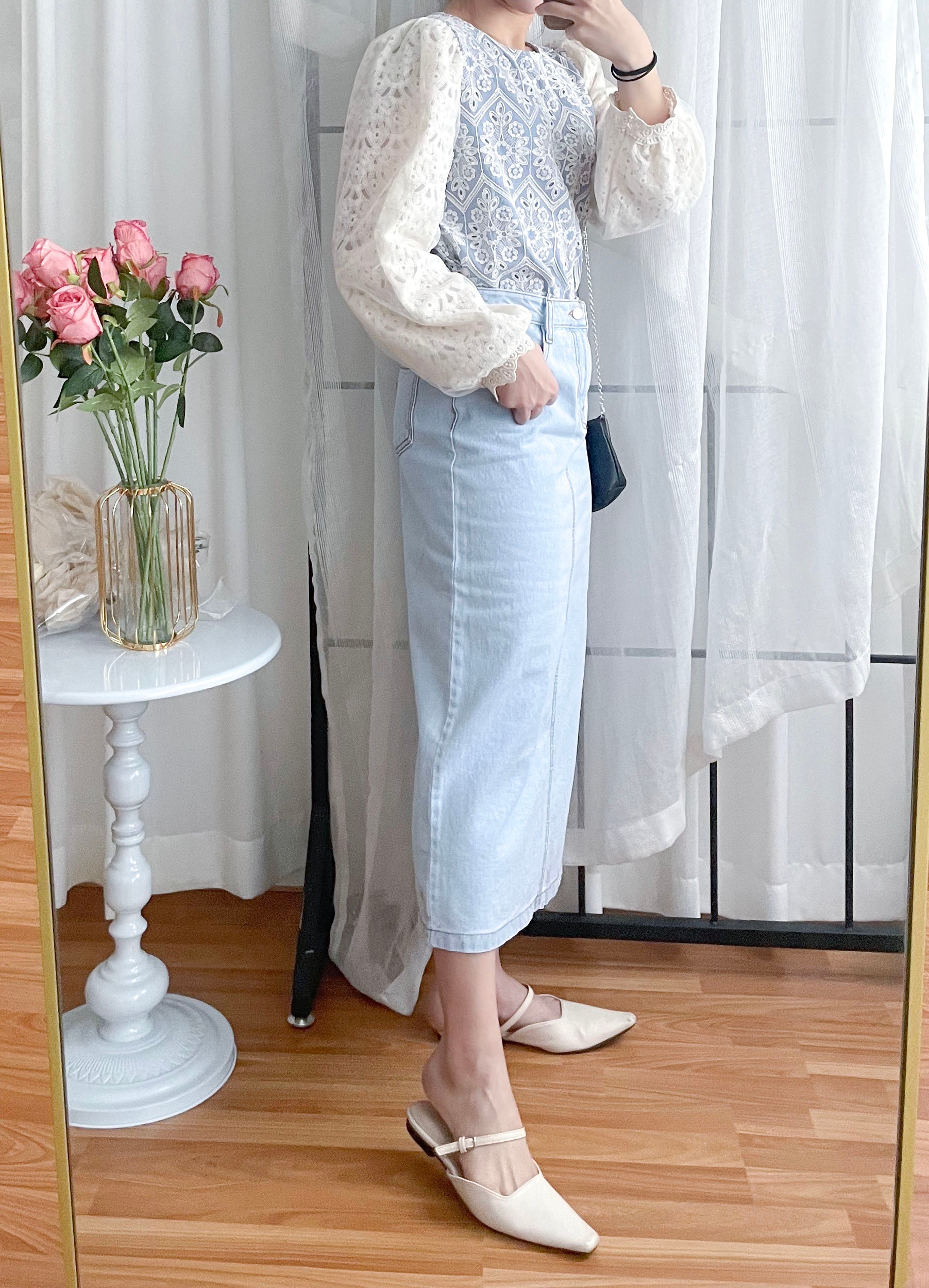 Victoria Lace 維多利亞通花包紗手袖連裡布上衣, BLOUSE/TP8919 (不設訂貨款 lightblue soldout)