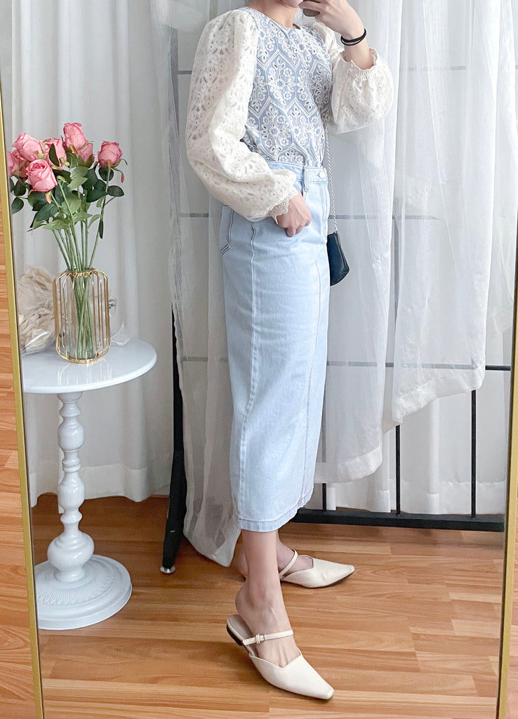 Victoria Lace 維多利亞通花包紗手袖連裡布上衣, BLOUSE/TP8919 (不設訂貨款 lightblue soldout)