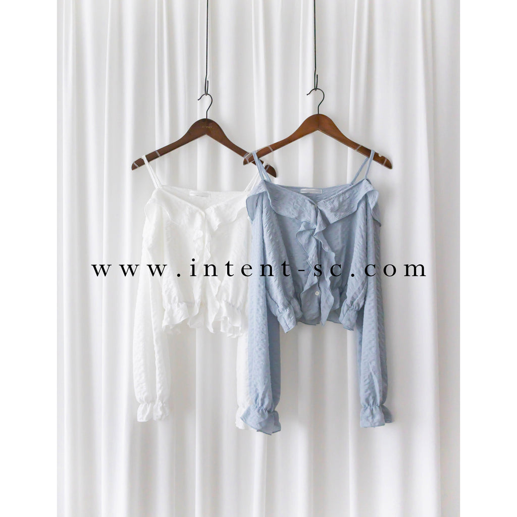 Ruffle Lady 荷葉邊仙氣短帶露肩上衣 ,Blouse/ BU8962 (lightblue sold out)