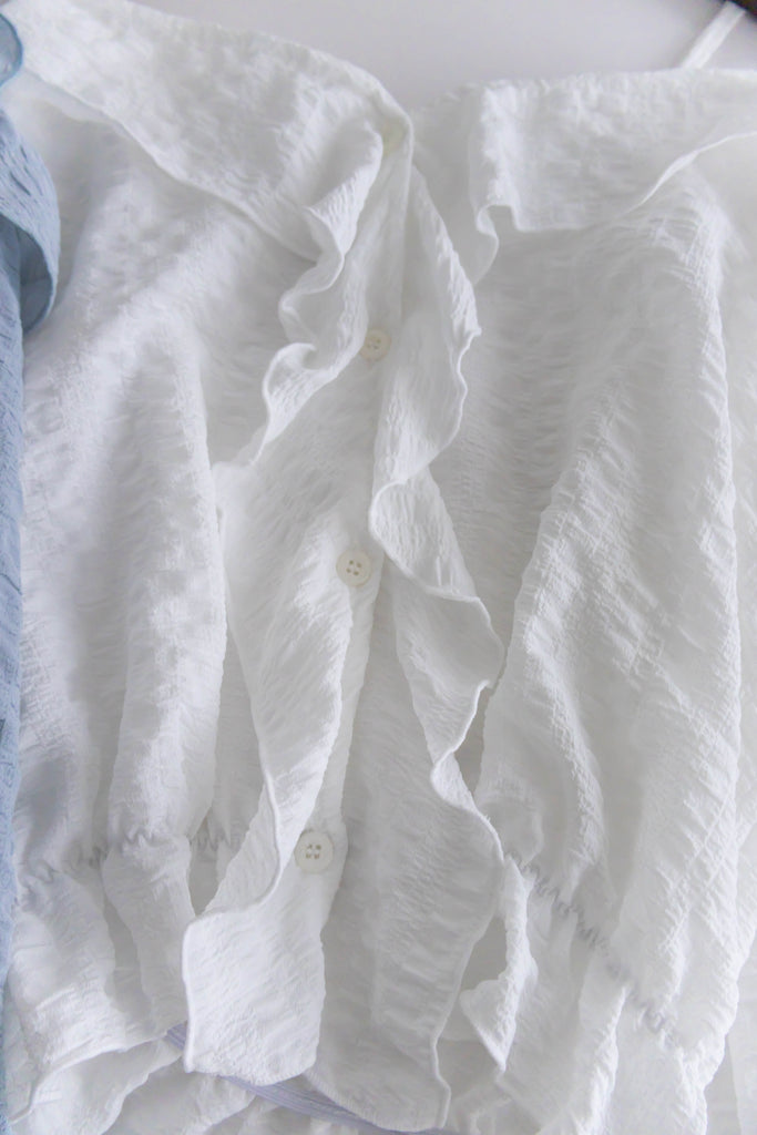 Ruffle Lady 荷葉邊仙氣短帶露肩上衣 ,Blouse/ BU8962 (lightblue sold out)