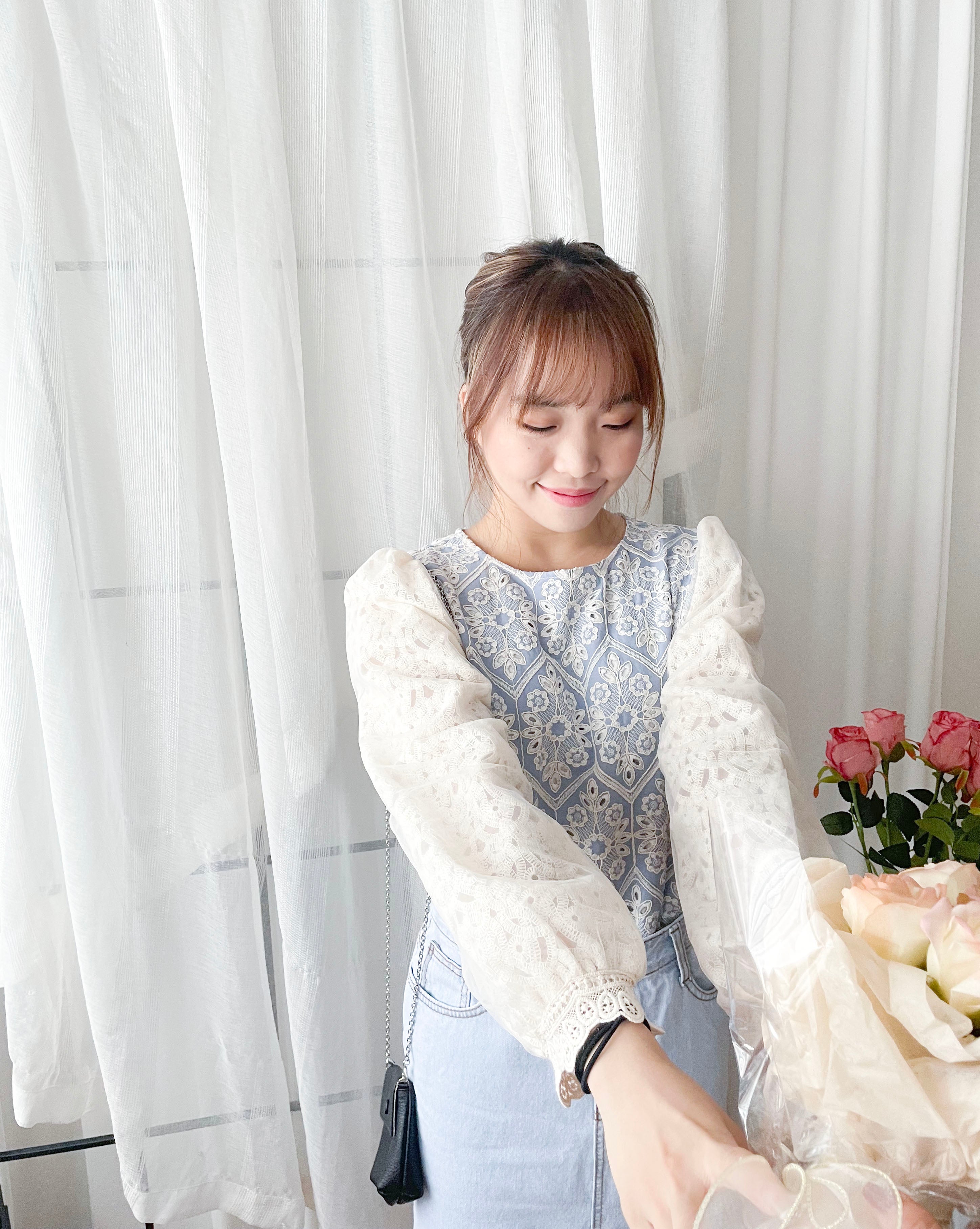 Victoria Lace 維多利亞通花包紗手袖連裡布上衣, BLOUSE/TP8919 (不設訂貨款 lightblue soldout)