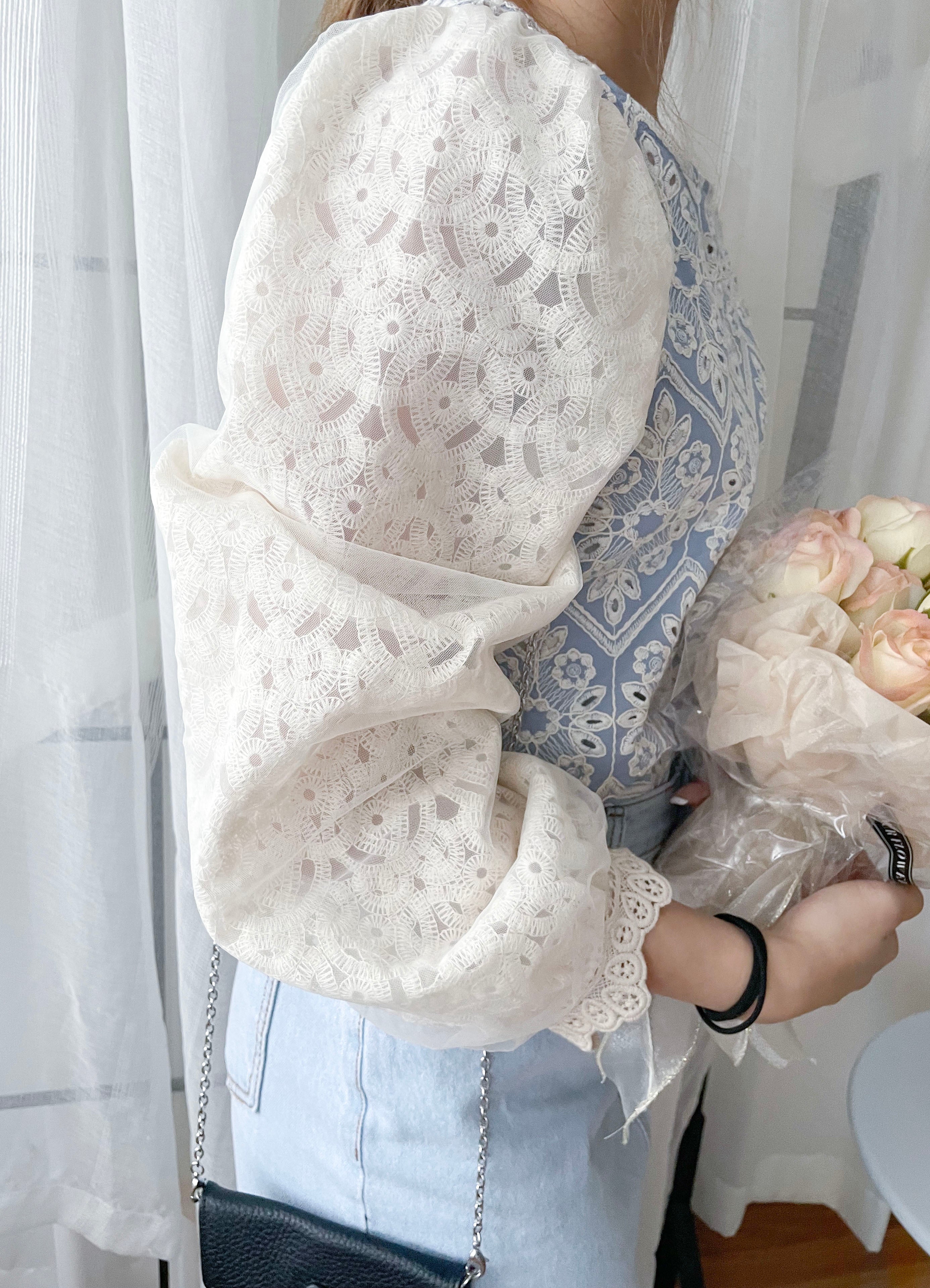 Victoria Lace 維多利亞通花包紗手袖連裡布上衣, BLOUSE/TP8919 (不設訂貨款 lightblue soldout)