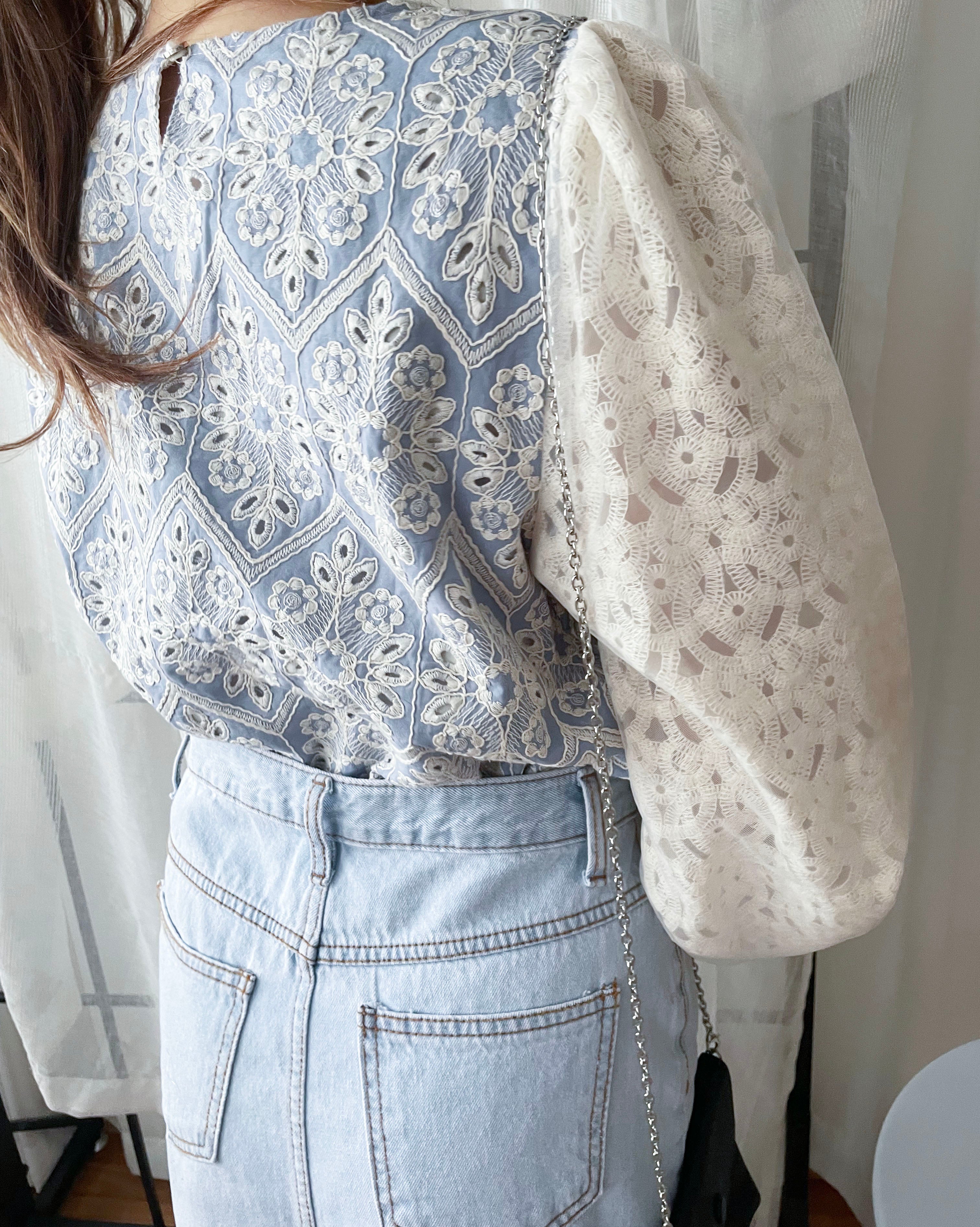 Victoria Lace 維多利亞通花包紗手袖連裡布上衣, BLOUSE/TP8919 (不設訂貨款 lightblue soldout)