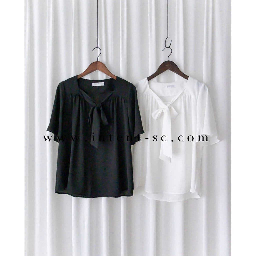 Square Ribbon 雪紡方領絲帶傘袖, Blouse/ BU8964