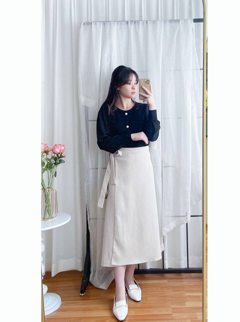 Chiffon Sleeve 花邊領口彈性針織雪紡手袖裝飾鈕, Blouse/ CD8124 (不設訂貨款)