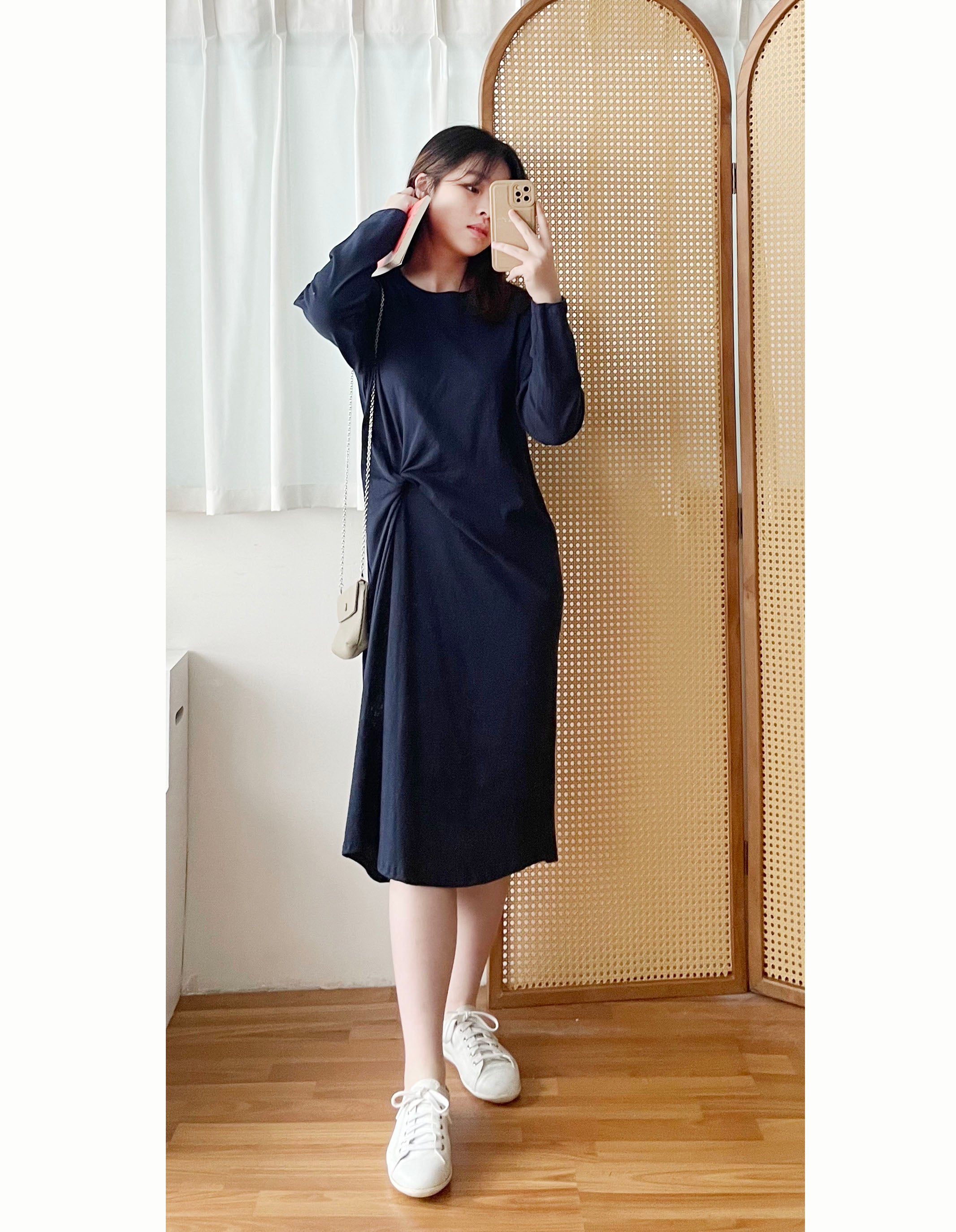 Navy Twist 深藍色側扭紋舒適棉質連身裙, Dress/ DS9356