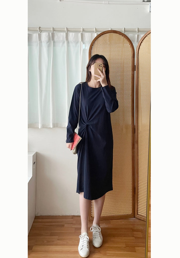 Navy Twist 深藍色側扭紋舒適棉質連身裙, Dress/ DS9356