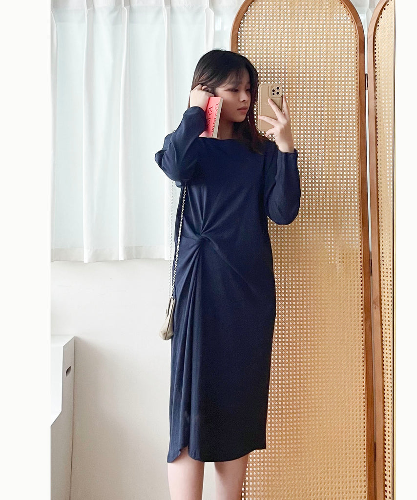 Navy Twist 深藍色側扭紋舒適棉質連身裙, Dress/ DS9356