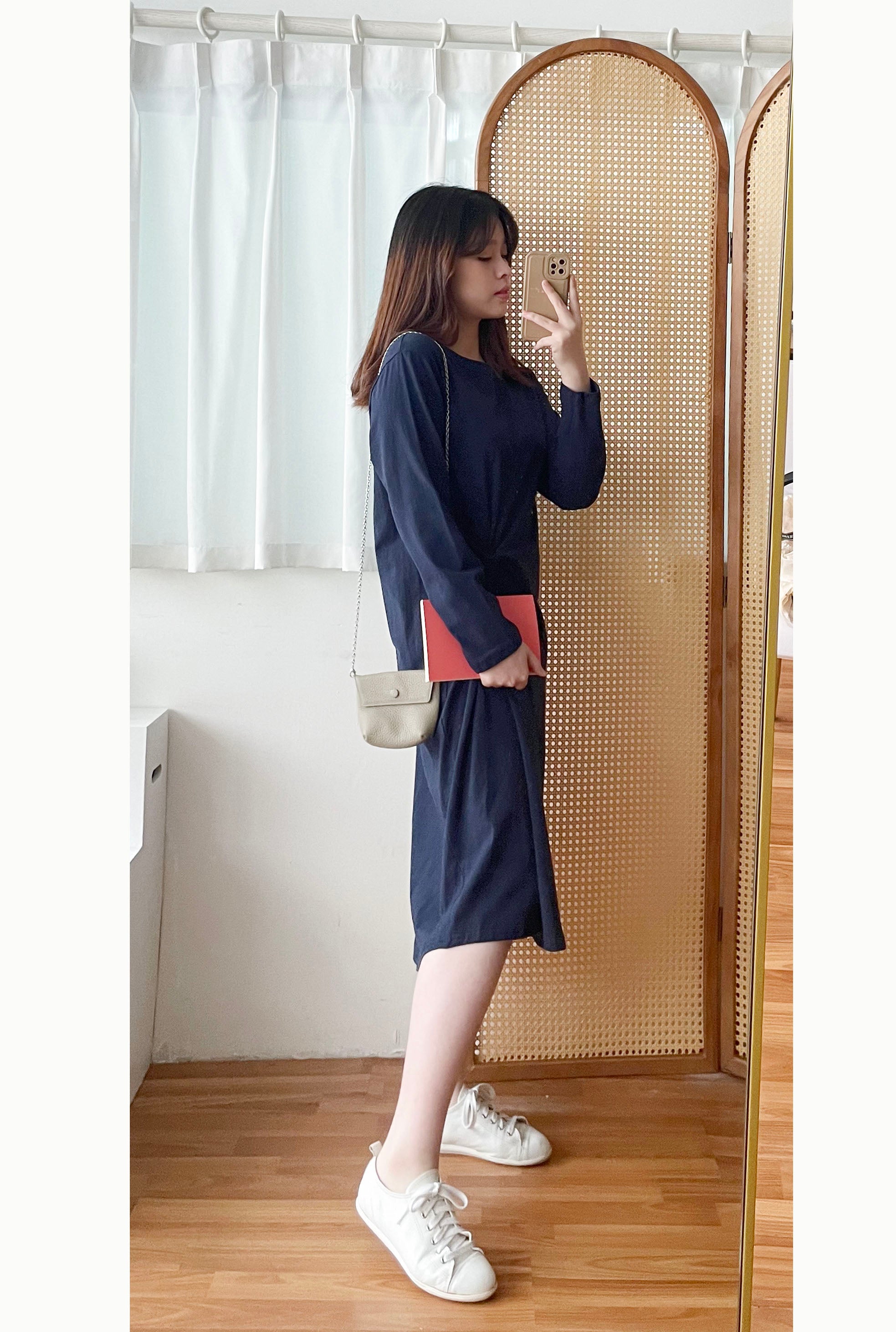 Navy Twist 深藍色側扭紋舒適棉質連身裙, Dress/ DS9356